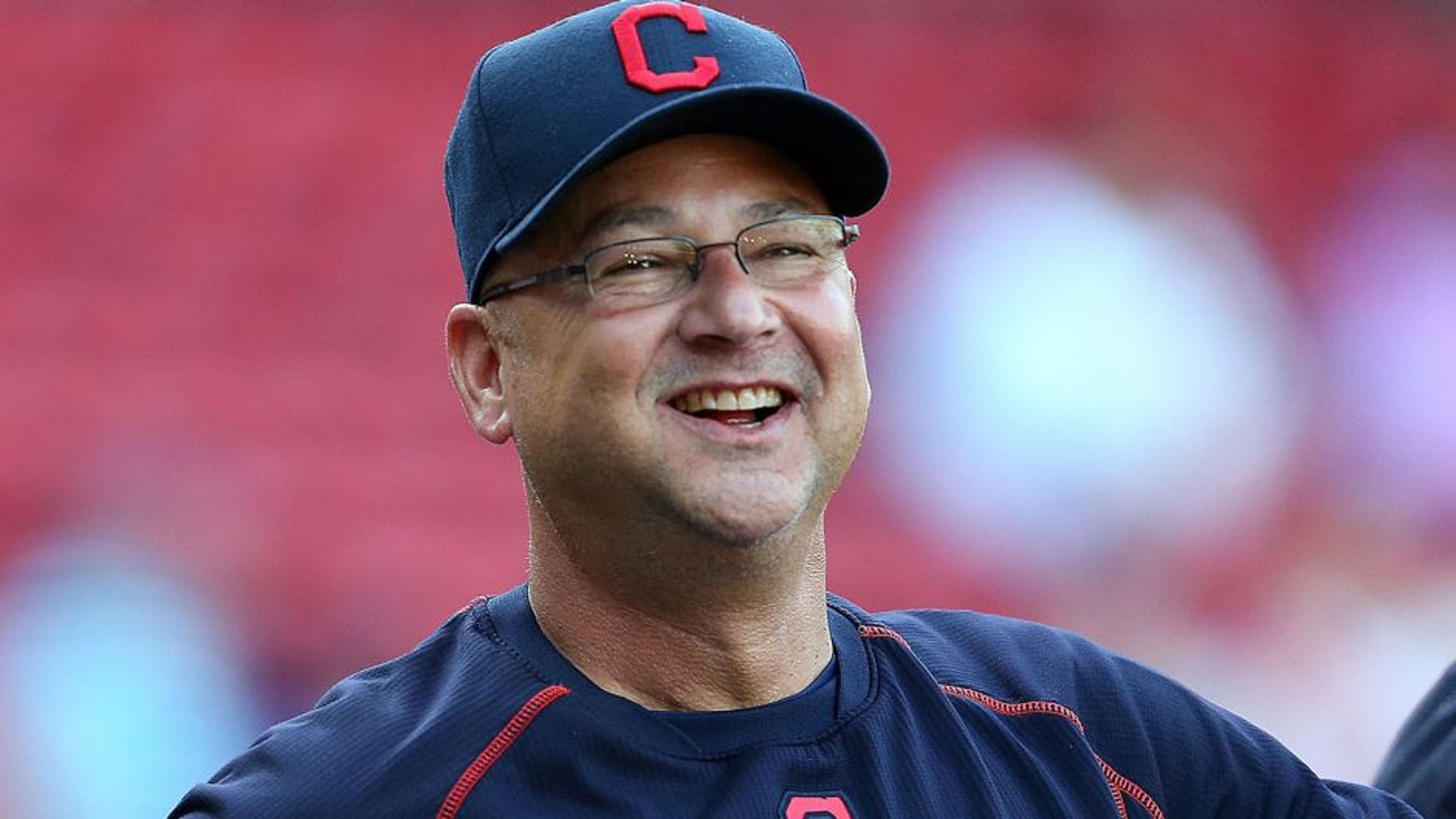 BOSTON, MA - AUGUST 19: Terry Francona #17 of the Cleveland Indians reacts during batting practice before a game with the Boston Red Sox on August 19, 2015 in Boston, Massachusetts. (Photo by Jim Rogash/Getty Images)