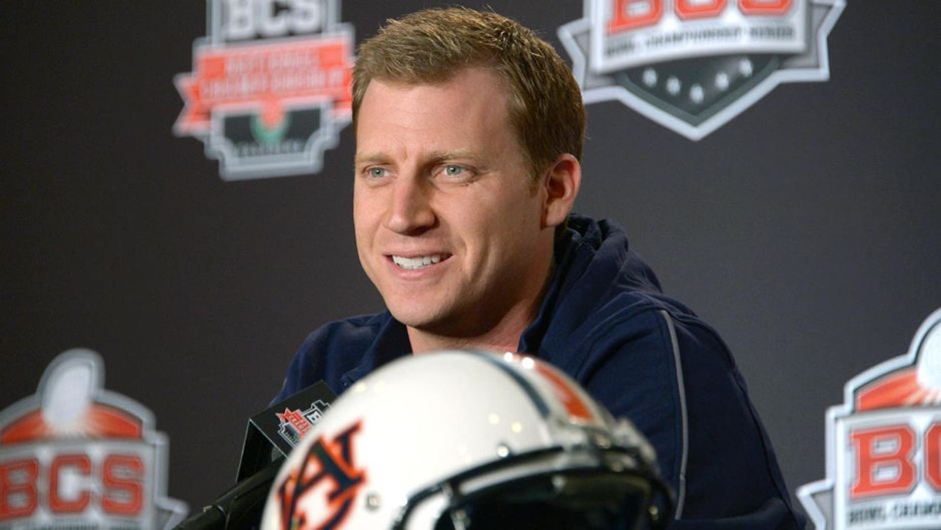 Jan 2, 2014; Newport Beach, CA, USA; Auburn Tigers offensive coordinator Rhett Lashlee at the 2014 BCS National Championship press conference at Newport Beach Marriott. Mandatory Credit: Kirby Lee-USA TODAY Sports