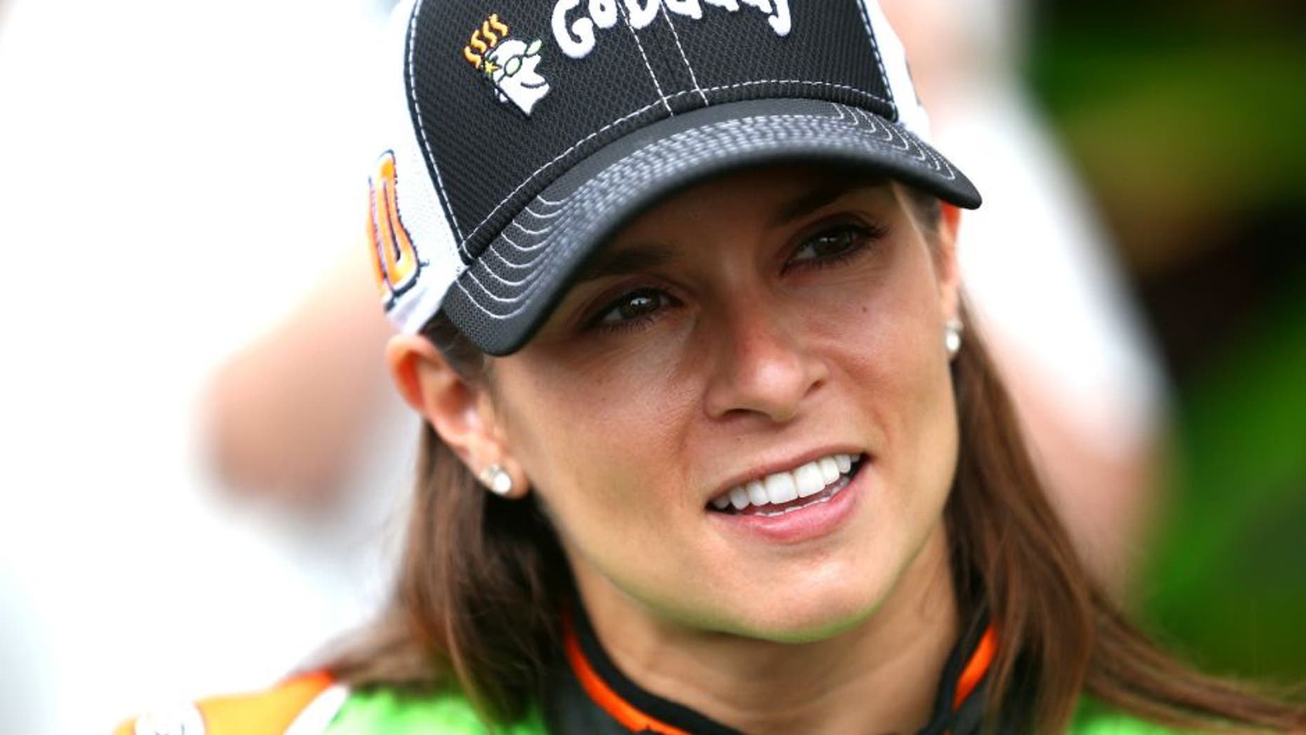 SPARTA, KY - JULY 10: Danica Patrick, driver of the #10 GoDaddy Chevrolet, looks on in the garage area during practice for the NASCAR Sprint Cup Series Quaker State 400 Presented by Advance Auto Parts at Kentucky Speedway on July 10, 2015 in Sparta, Kentucky. (Photo by Sarah Crabill/Getty Images)