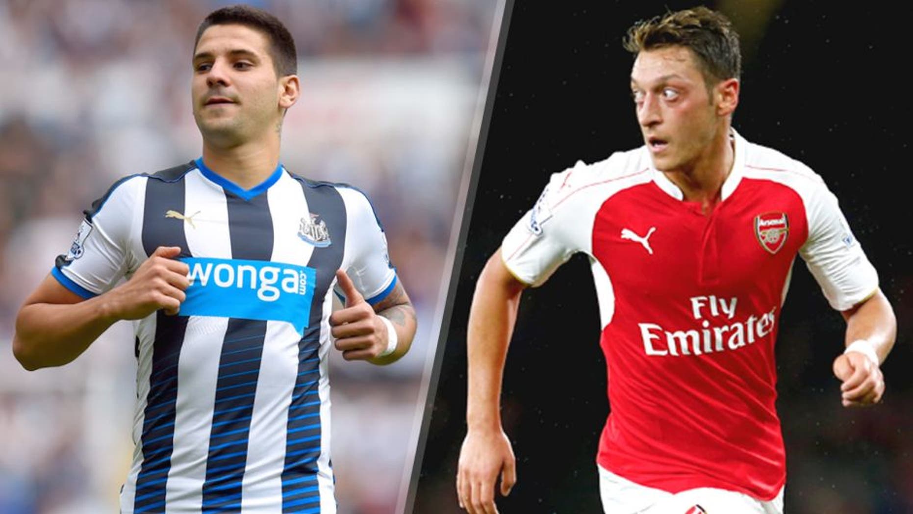 L - NEWCASTLE UPON TYNE, ENGLAND - AUGUST 09: Aleksandar Mitrovic of Newcastle United in action during the Barclays Premier League match between Newcastle United and Southampton at St James Park on August 9, 2015 in Newcastle, England. (Photo by Stu Forster/Getty Images) R - LONDON, ENGLAND - AUGUST 24: Mesut Oezil of Arsenal in action during the Barclays Premier League match between Arsenal and Liverpool at the Emirates Stadium on August 24, 2015 in London, United Kingdom. (Photo by Julian Finney/Getty Images)