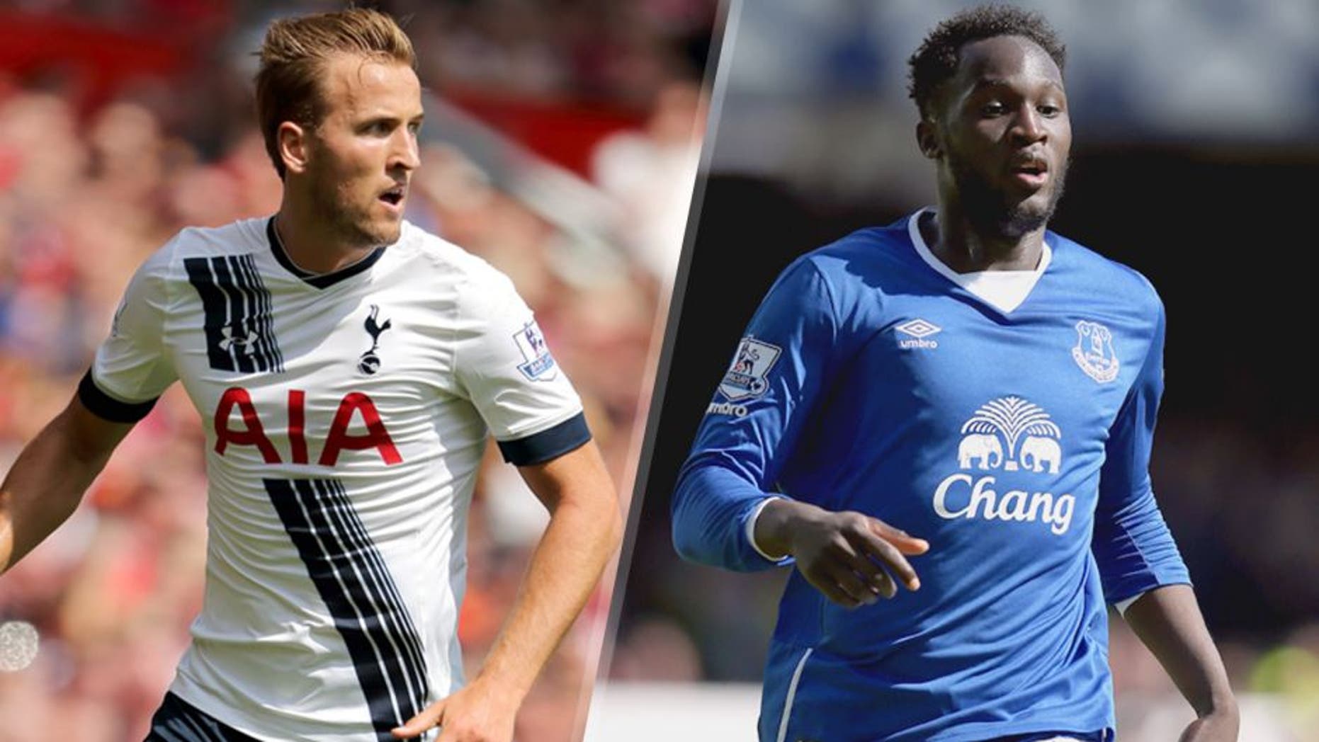L - MANCHESTER, ENGLAND - AUGUST 08: Harry Kane of Tottenham Hotspur during the Barclays Premier League match between Manchester United and Tottenham Hotspur at Old Trafford on August 08, 2015 in Manchester, England. (Photo by Matthew Ashton - AMA/Getty Images) R - LIVERPOOL, ENGLAND - MAY 24: Romelu Lukaku of Everton looks on during the Barclays Premier League match between Everton and Tottenham Hotspur at Goodison Park on May 24, 2015 in Liverpool, England. (Photo by Chris Brunskill/Getty Images)