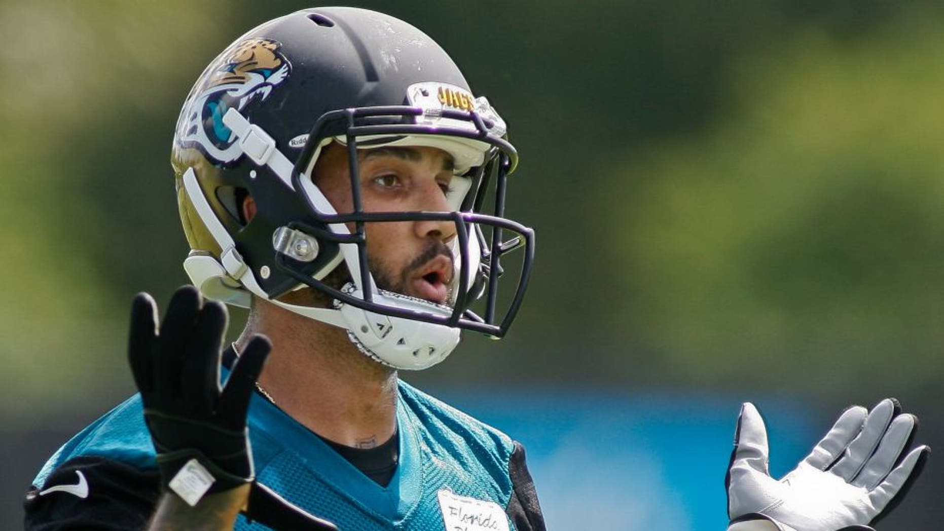 May 28, 2015; Jacksonville, FL, USA; Jacksonville Jaguars wide receiver Tandon Doss (17) during OTAs at the Florida Blue Health and Wellness Practice Fields. Mandatory Credit: Phil Sears-USA TODAY Sports