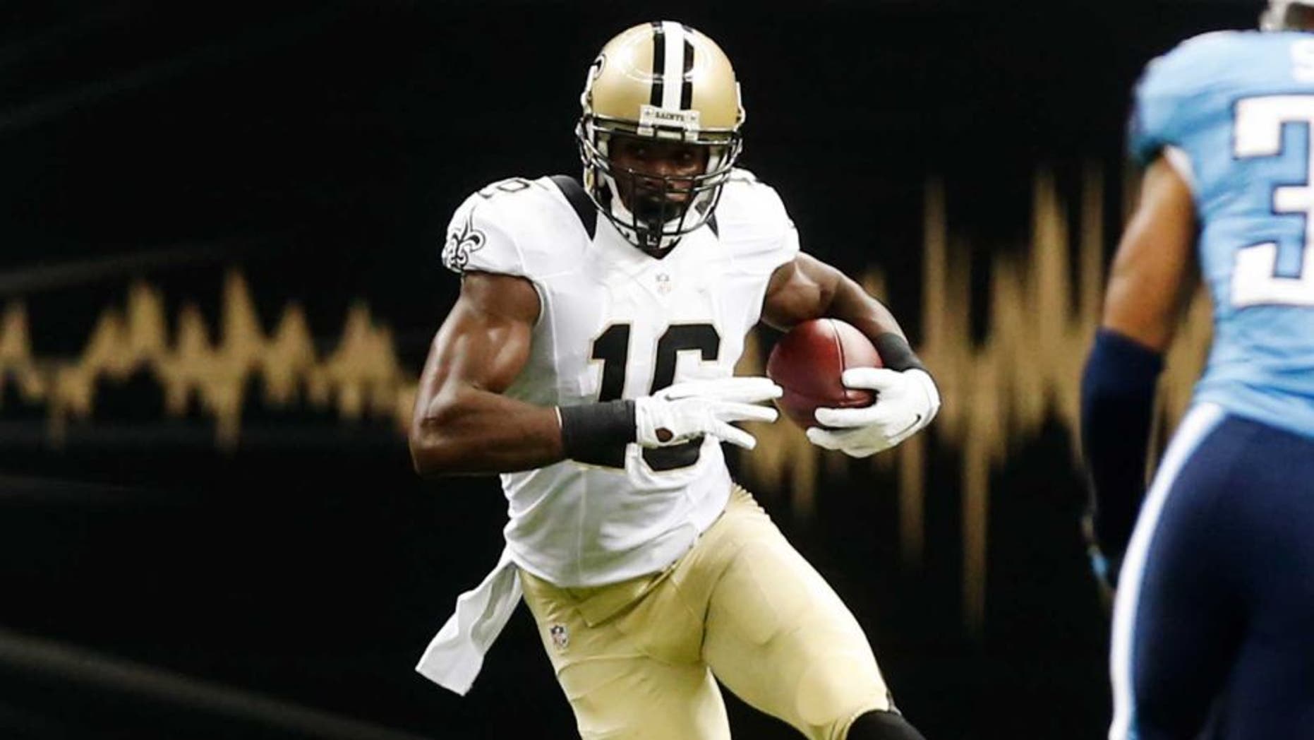 Aug 15, 2014; New Orleans, LA, USA; New Orleans Saints wide receiver Brandon Coleman (16) against the Tennessee Titans during a preseason game at Mercedes-Benz Superdome. Mandatory Credit: Derick E. Hingle-USA TODAY Sports
