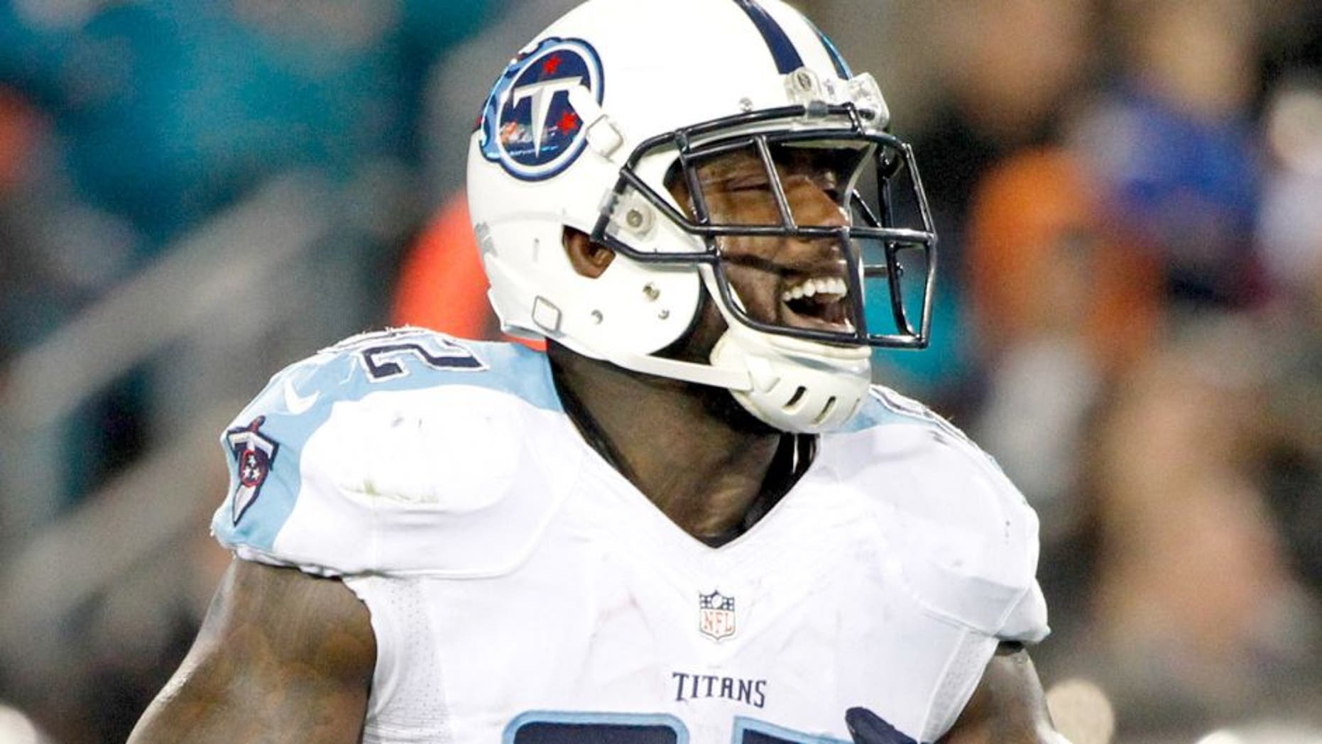 Dec 18, 2014; Jacksonville, FL, USA; Tennessee Titans tight end Delanie Walker (82) talks against the Jacksonville Jaguars during the second quarter at EverBank Field. Mandatory Credit: Kim Klement-USA TODAY Sports