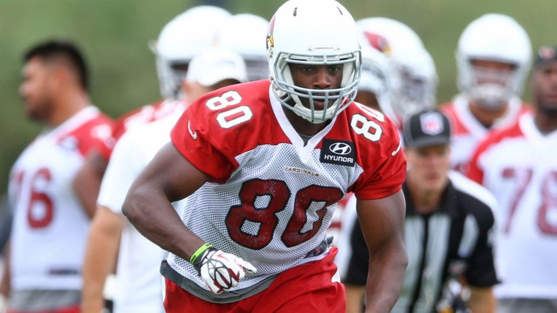 Jun 9, 2015; Tempe, AZ, USA; Arizona Cardinals tight end Ifeanyi Momah during minicamp practice at the Cardinals Training Facility. Mandatory Credit: Mark J. Rebilas-USA TODAY Sports