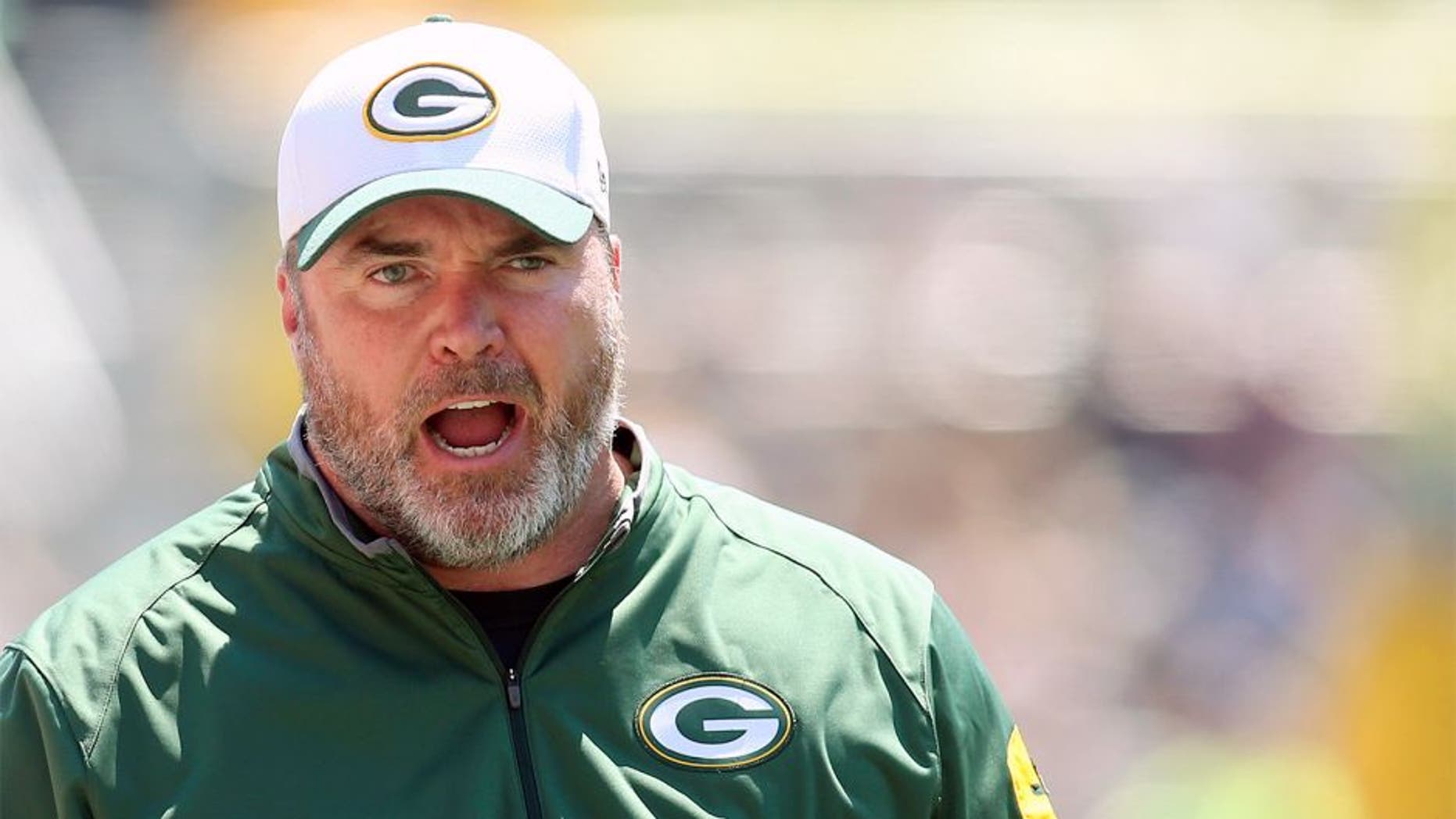 Aug 23, 2015; Pittsburgh, PA, USA; Green Bay Packers head coach Mike McCarthy reacts on the sidelines against the Pittsburgh Steelers during the second quarter at Heinz Field. Mandatory Credit: Charles LeClaire-USA TODAY Sports