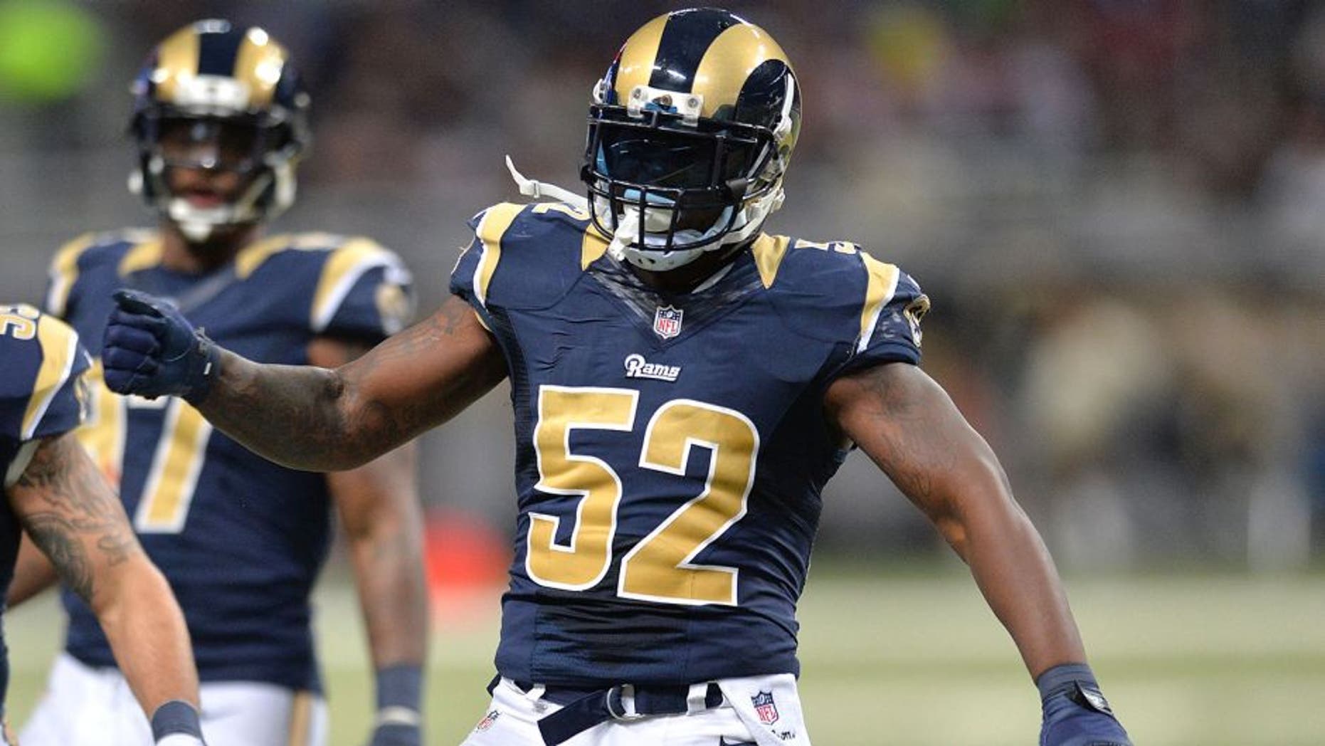 ST. LOUIS, MO - DECEMBER 11: Alec Ogletree #52 of the St. Louis Rams during a game against the Arizona Cardinals at the Edward Jones Dome on December 11, 2014 in St. Louis, Missouri. (Photo by Michael Thomas/Getty Images)