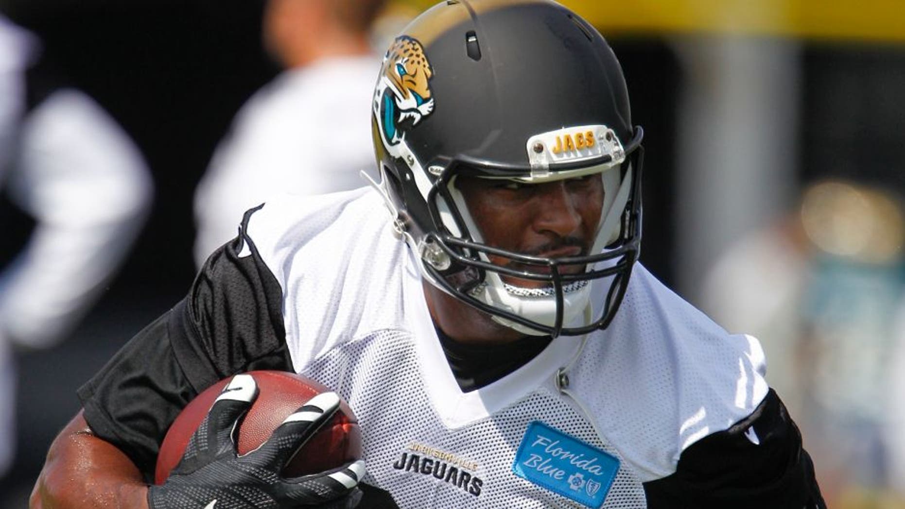Jul 31, 2015; Jacksonville, FL, USA; Jacksonville Jaguars tight end Julius Thomas (80) runs during training camp workouts at Florida Blue Health & Wellness Practice Field. Mandatory Credit: Reinhold Matay-USA TODAY Sports