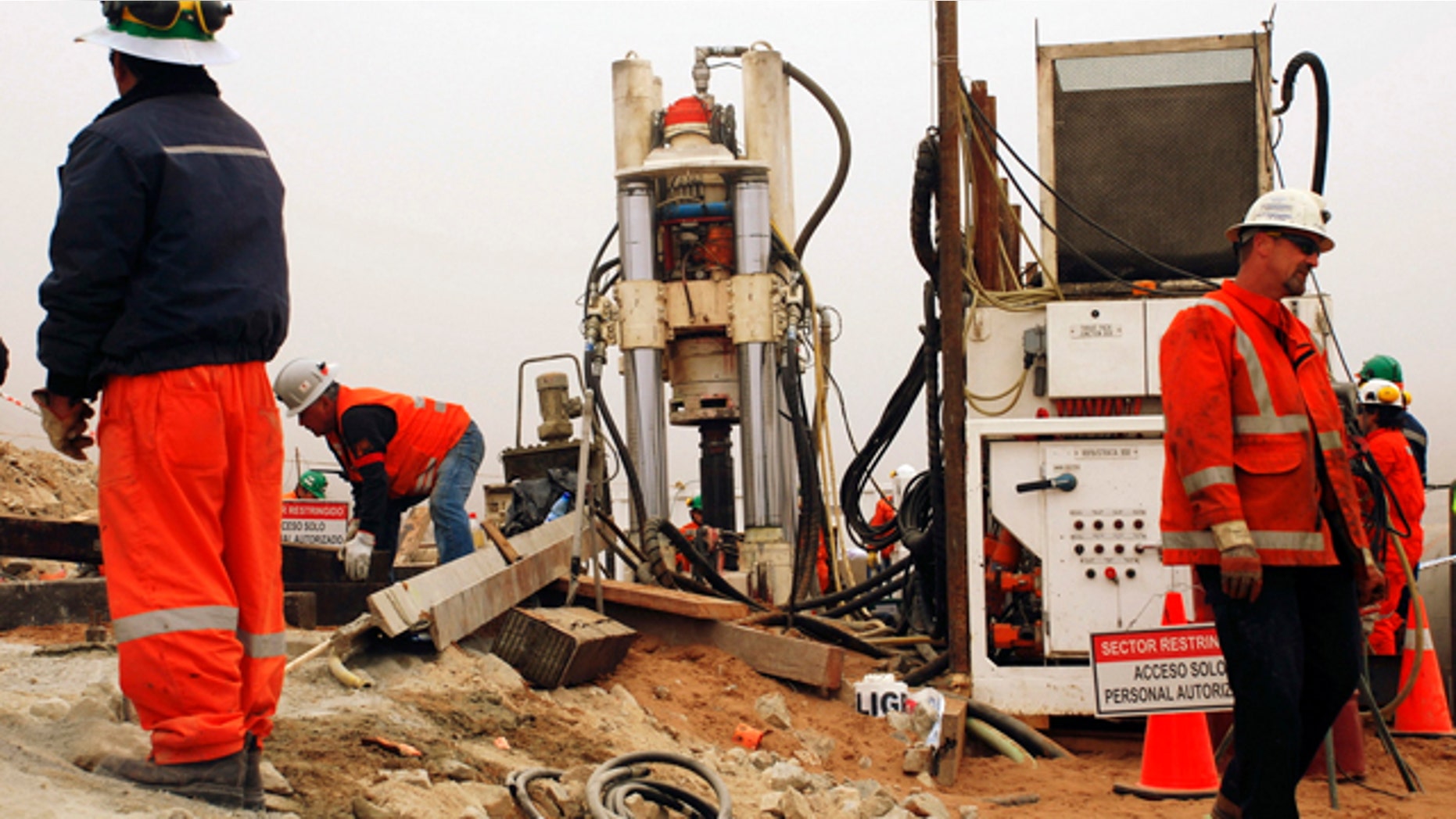 Aug. 31: Work is done on a new drill to be used in the rescue operation of 33 trapped miners at the San Jose mine in Copiapo, Chile.
