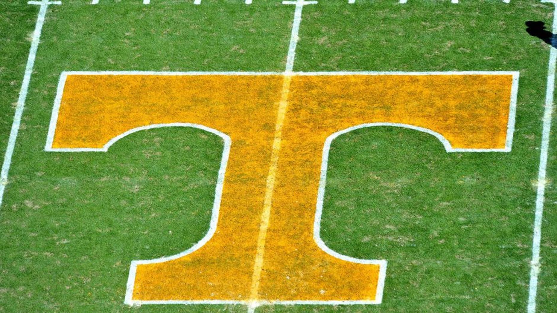 Nov 10, 2012; Knoxville, TN, USA; A general view of the Tennessee Volunteers logo on the field prior to the game against the Missouri Tigers at Neyland Stadium. Missouri defeated Tennessee 51-48 in quadruple overtime. Mandatory Credit: Jim Brown-USA TODAY Sports
