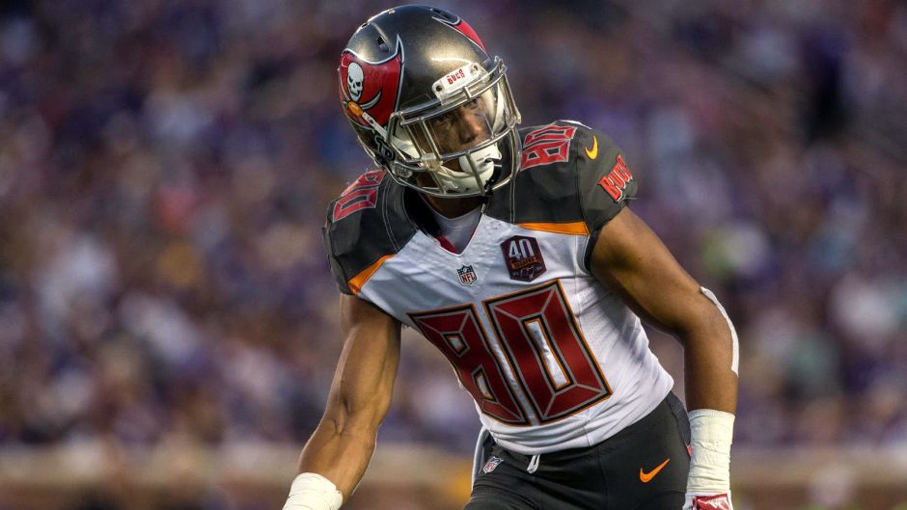 Aug 15, 2015; Minneapolis, MN, USA; Tampa Bay Buccaneers wide receiver Kenny Bell (80) in a preseason NFL football game against the Minnesota Vikings at TCF Bank Stadium. The Vikings defeated the Buccaneers 26-16. Mandatory Credit: Brace Hemmelgarn-USA TODAY Sports