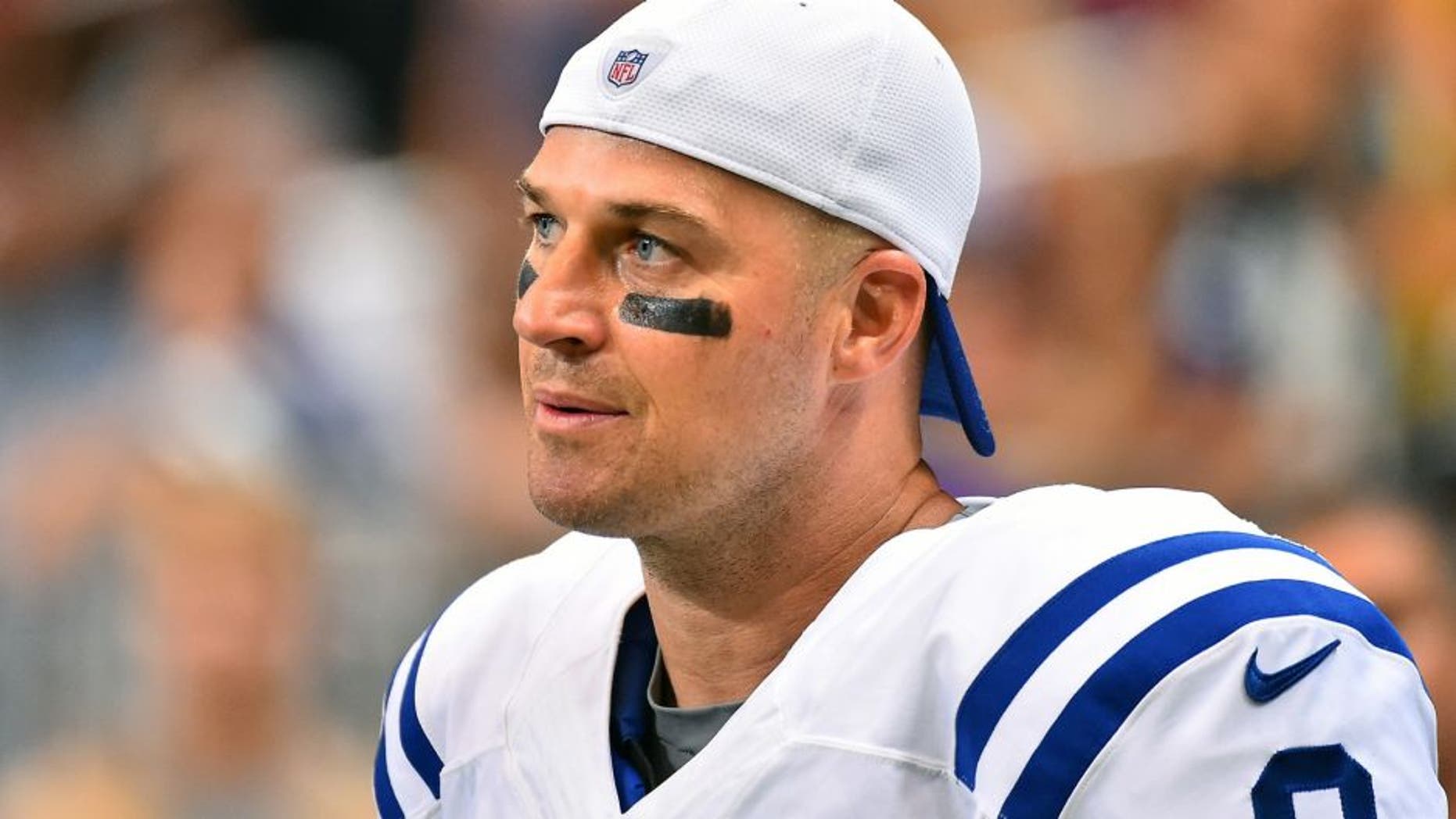 Aug 29, 2015; St. Louis, MO, USA; Indianapolis Colts quarterback Matt Hasselbeck (8) in the game against the St. Louis Rams during the second half at the Edward Jones Dome. Mandatory Credit: Jasen Vinlove-USA TODAY Sports