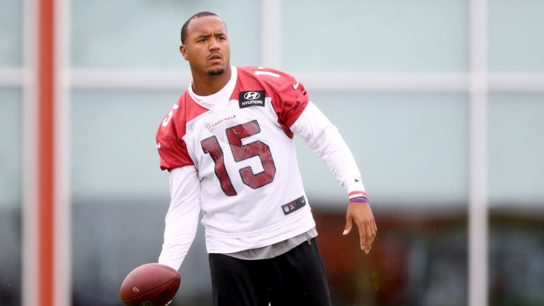 Jun 9, 2015; Tempe, AZ, USA; Arizona Cardinals wide receiver Michael Floyd during minicamp practice at the Cardinals Training Facility. Mandatory Credit: Mark J. Rebilas-USA TODAY Sports