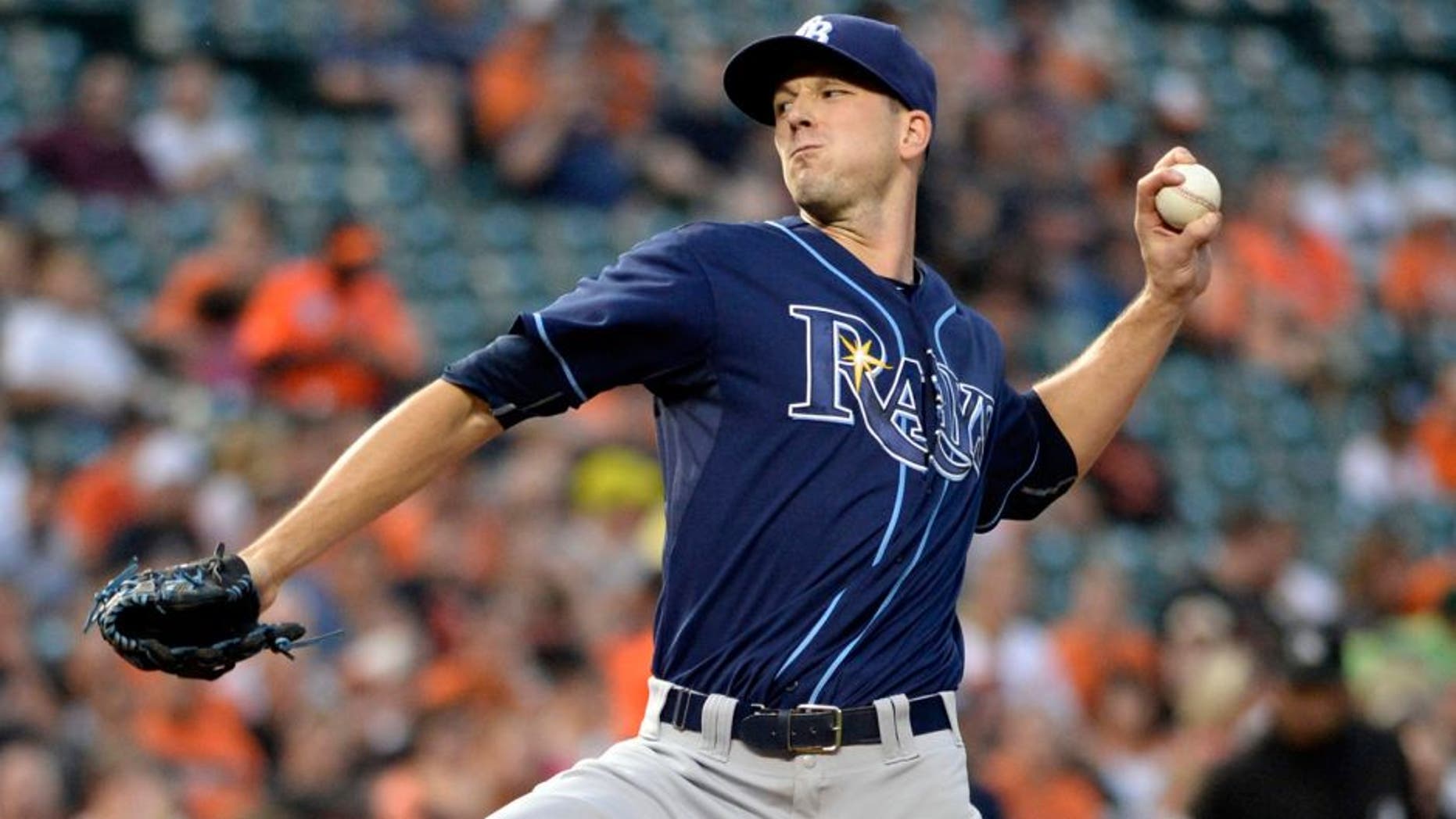 Sep 1, 2015; Baltimore, MD, USA; Tampa Bay Rays starting pitcher Drew Smyly (33) pitches during the first inning against the Baltimore Orioles at Oriole Park at Camden Yards. Mandatory Credit: Tommy Gilligan-USA TODAY Sports