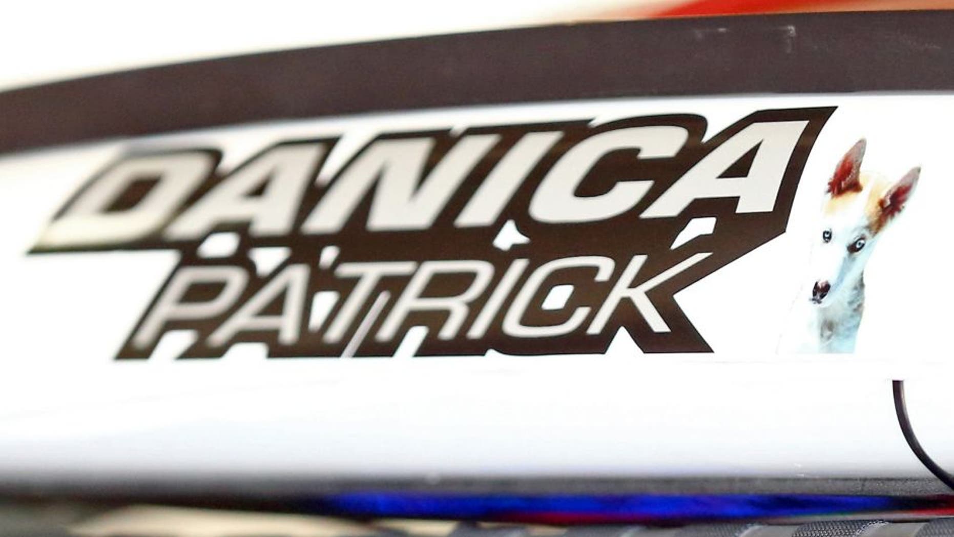 FORT WORTH, TX - APRIL 10: A detail view of a dog decal on the roof of Danica Patrick, driver of the #10 TaxAct/GoDaddy Chevrolet, seen during practice for the NASCAR Sprint Cup Series Duck Commander 500 at Texas Motor Speedway on April 10, 2015 in Fort Worth, Texas. (Photo by Ronald Martinez/Getty Images for Texas Motor Speedway)