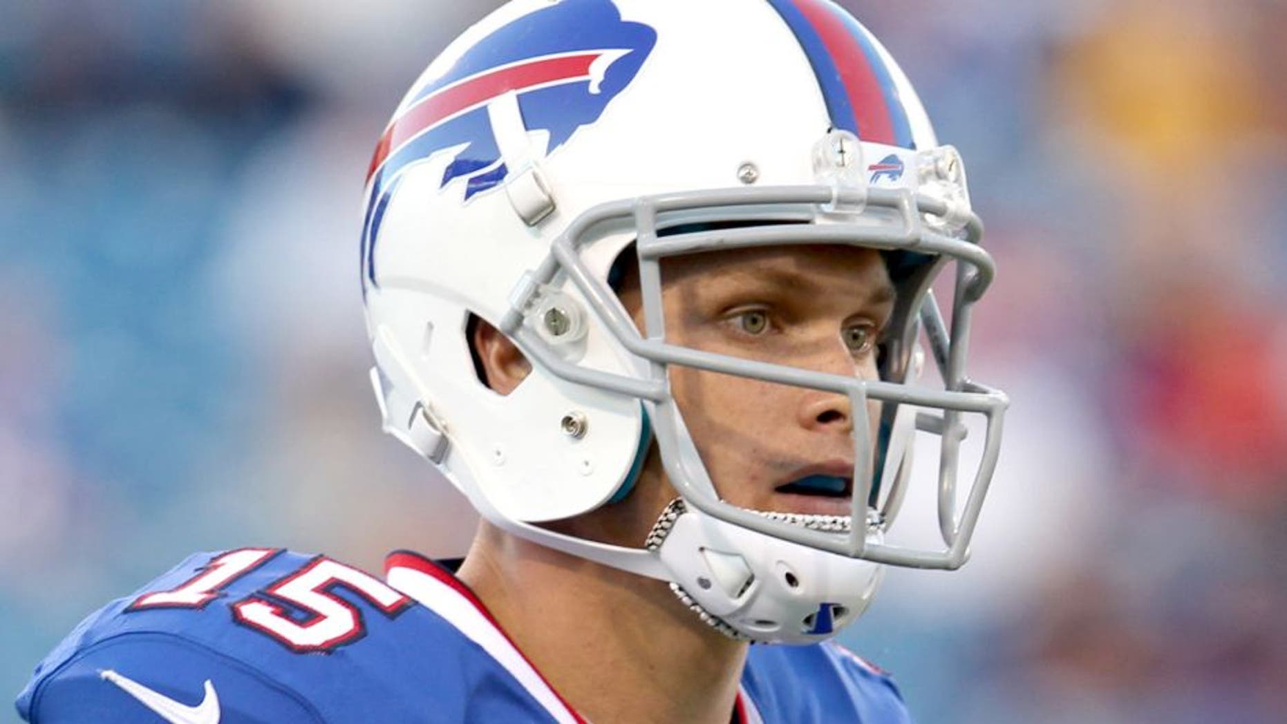 Aug 28, 2014; Orchard Park, NY, USA; Buffalo Bills wide receiver Chris Hogan (15) during the first half against the Detroit Lions at Ralph Wilson Stadium. Mandatory Credit: Timothy T. Ludwig-USA TODAY Sports