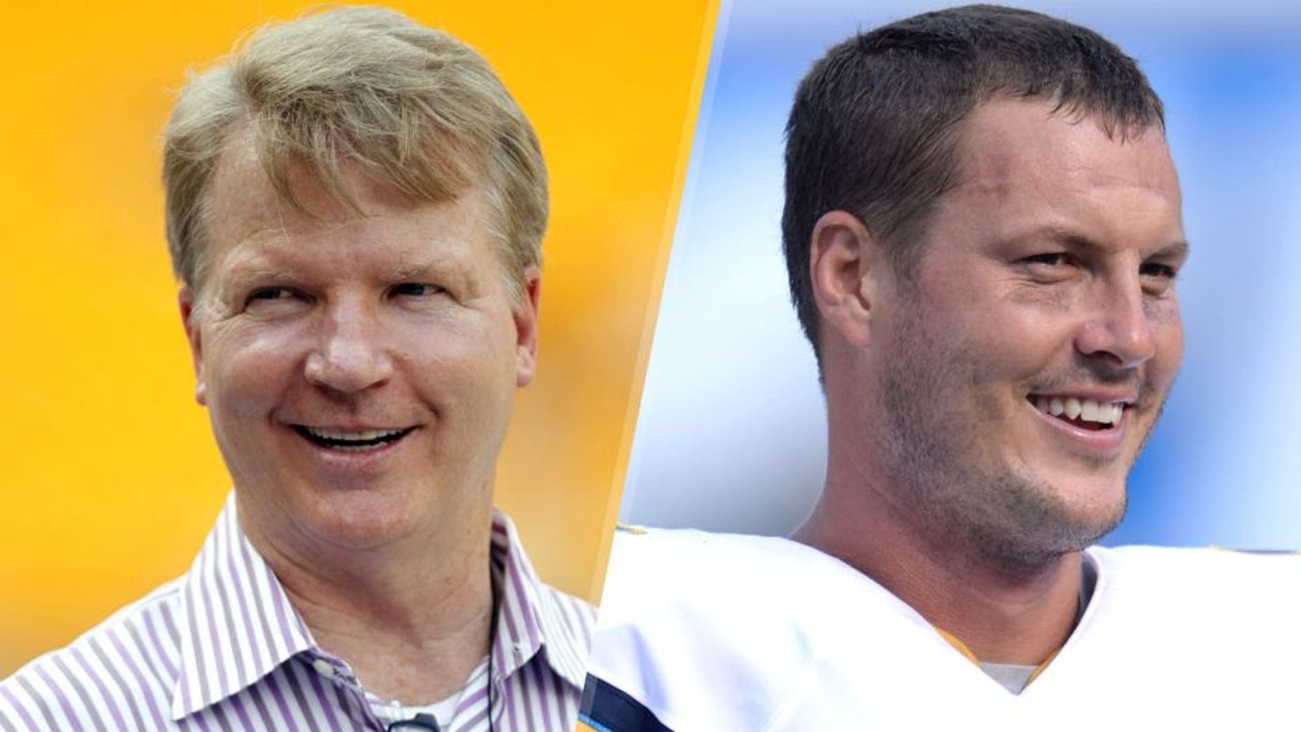 Aug 10, 2013; Pittsburgh, PA, USA; New York Giants former quarterback Phil Simms on the field before the Pittsburgh Steelers host the New York Giants at Heinz Field. Mandatory Credit: Charles LeClaire-USA TODAY Sports Sep 28, 2014; San Diego, CA, USA; San Diego Chargers quarterback Philip Rivers (17) is all smiles on the sidelines during the closing minutes against the Jacksonville Jaguars at Qualcomm Stadium. The Chargers rolled to a 33-14 win over the Jaguars. Mandatory Credit: Robert Hanashiro-USA TODAY Sports