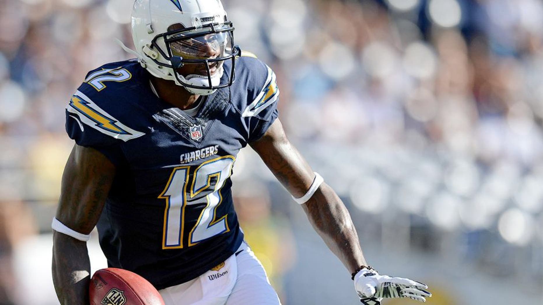 Aug 29, 2015; San Diego, CA, USA; San Diego Chargers wide receiver Jacoby Jones (12) returns a punt during the first quarter against the Seattle Seahawks at Qualcomm Stadium. Mandatory Credit: Jake Roth-USA TODAY Sports