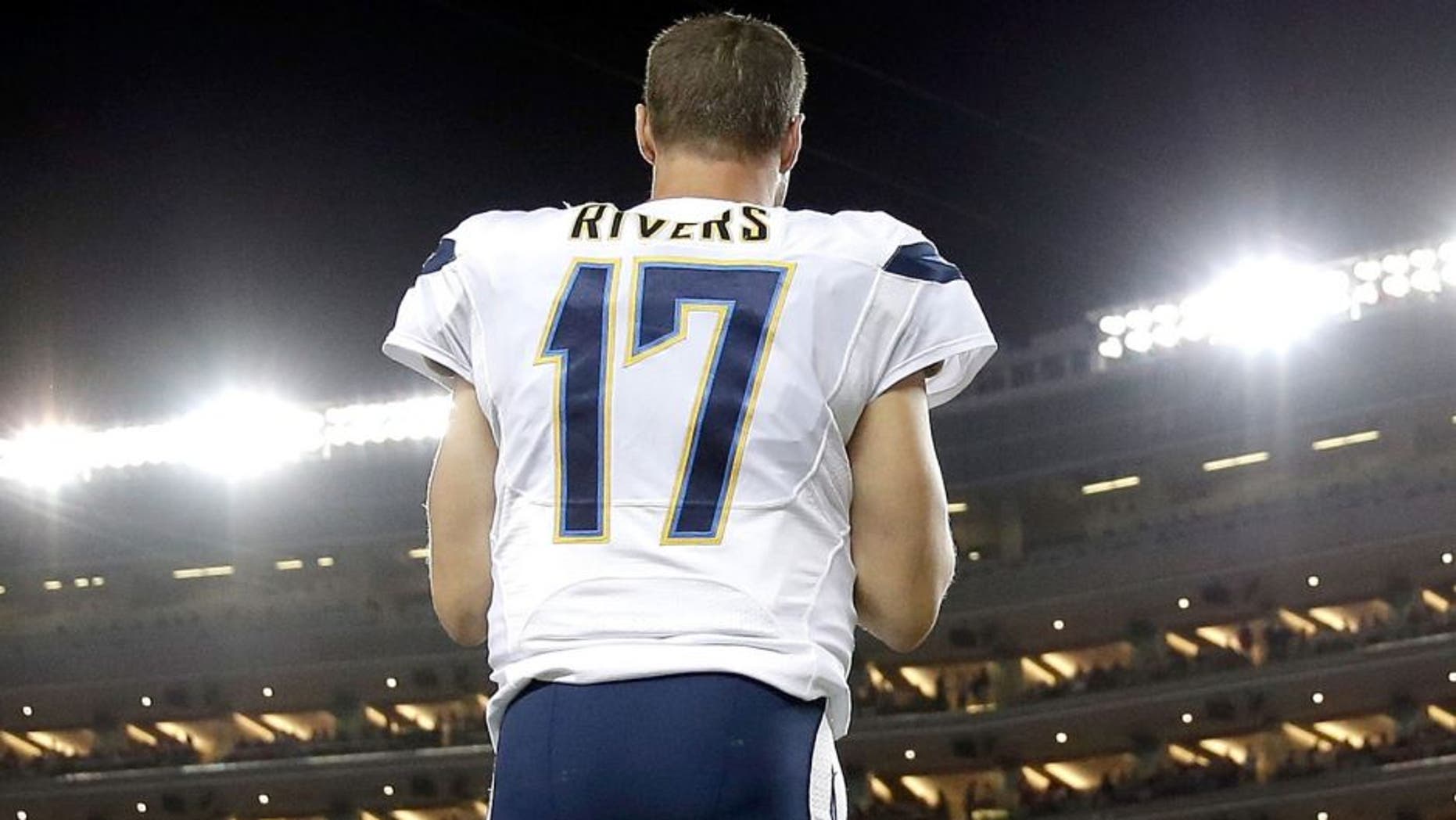 SANTA CLARA, CA - DECEMBER 20: Quarterback Philip Rivers #17 of the San Diego Chargers looks on from the sideline in the first half while taking on the San Francisco 49ers at Levi's Stadium on December 20, 2014 in Santa Clara, California. (Photo by Ezra Shaw/Getty Images)