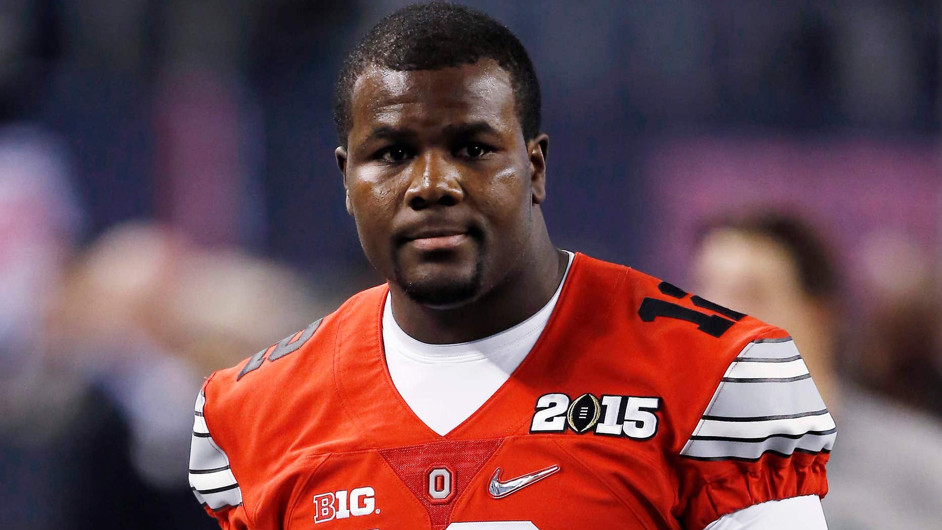 Jan. 12, 2015: Ohio State's Cardale Jones warms up for the NCAA college football playoff championship game against Oregon in Arlington, Texas.