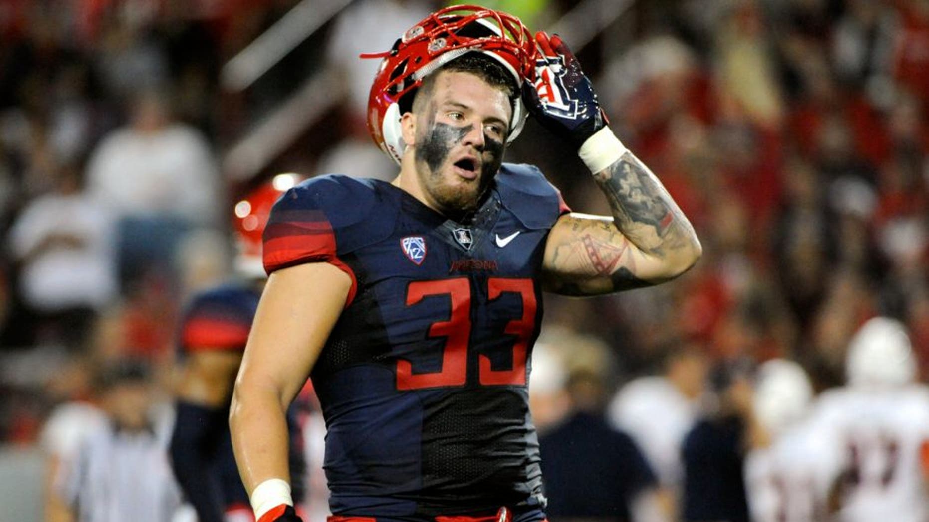 Sep 3, 2015; Tucson, AZ, USA; Arizona Wildcats linebacker Scooby Wright III (33) on the field during the first quarter against the Texas-San Antonio Roadrunners at Arizona Stadium. Mandatory Credit: Casey Sapio-USA TODAY Sports