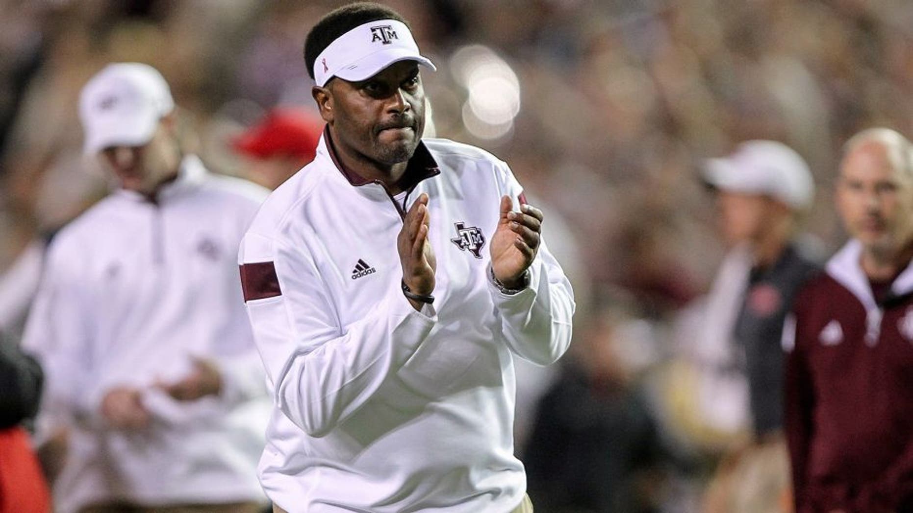 Oct 11, 2014; College Station, TX, USA; Texas A&M Aggies head coach Kevin Sumlin before a game against the Mississippi Rebels at Kyle Field. Mandatory Credit: Troy Taormina-USA TODAY Sports