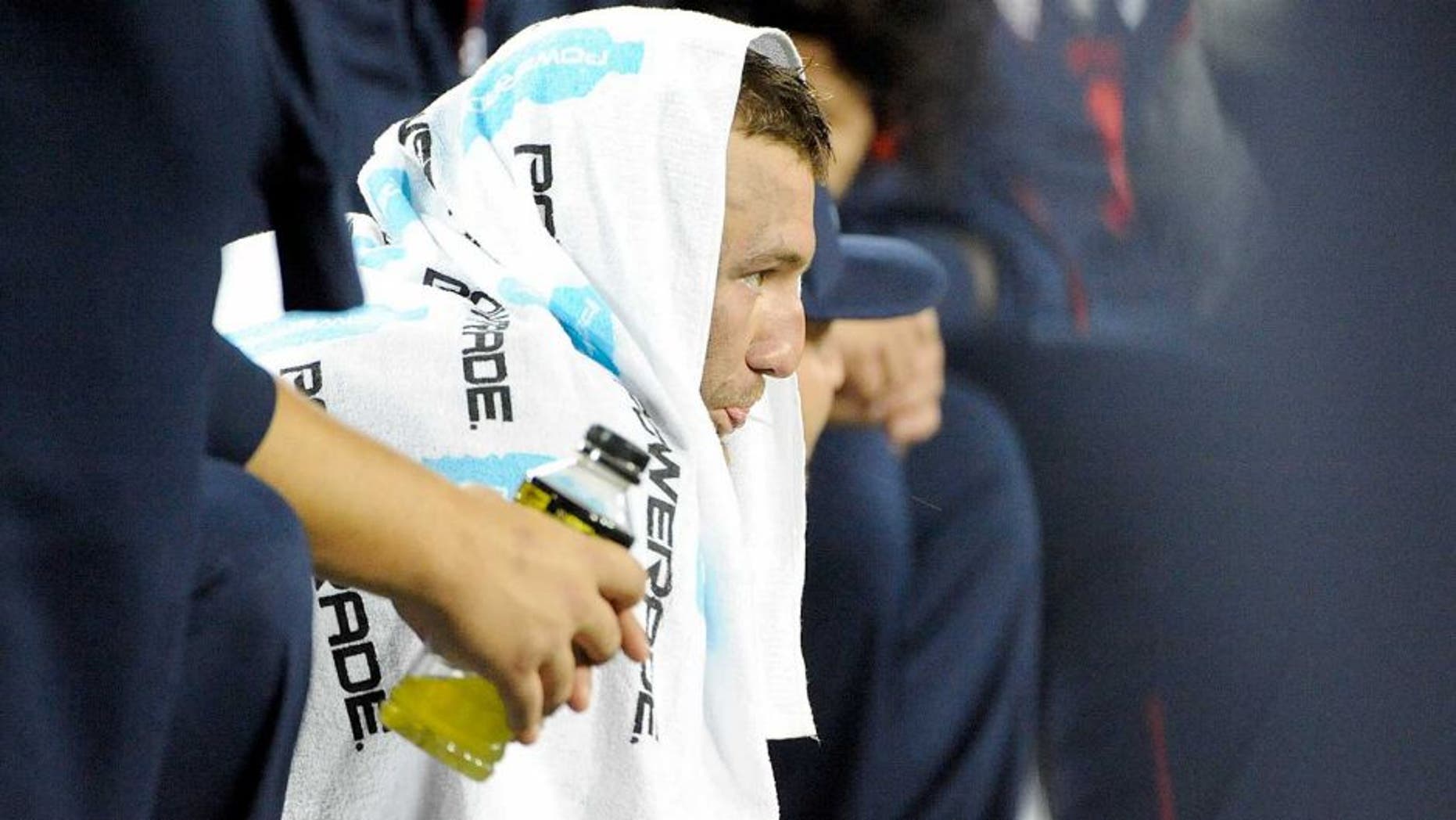 Sep 3, 2015; Tucson, AZ, USA; Arizona Wildcats linebacker Scooby Wright III (33) sits on the bench after coming out of the game during the second quarter against the Texas-San Antonio Roadrunners at Arizona Stadium. Mandatory Credit: Casey Sapio-USA TODAY Sports
