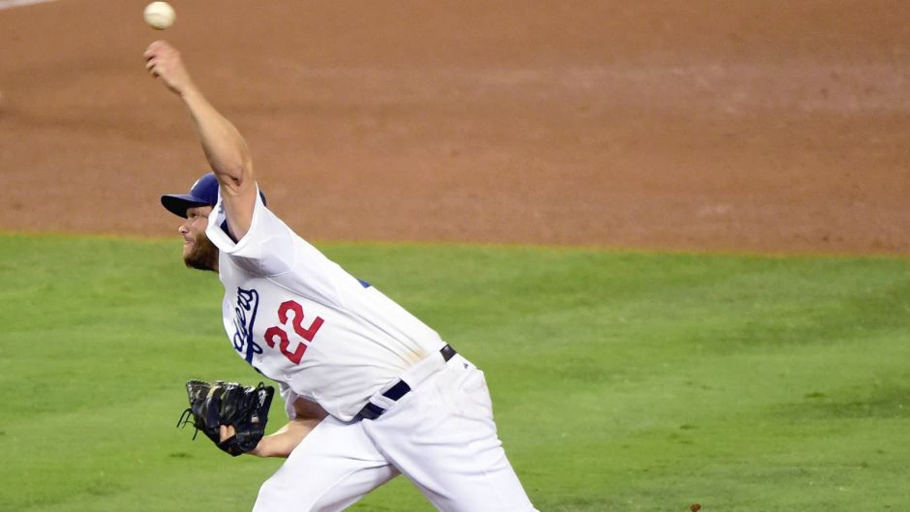 LOS ANGELES, CA - SEPTEMBER 02: Clayton Kershaw #22 of the Los Angeles Dodgers pitches in the ninth inning to a complete game 2-1 victory over the San Francisco Giants at Dodger Stadium on September 2, 2015 in Los Angeles, California. (Photo by Harry How/Getty Images)