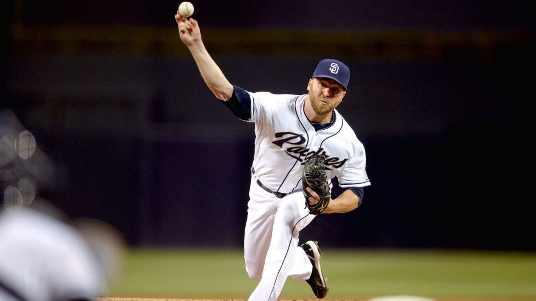 SAN DIEGO, CA - AUGUST 22: Shawn Kelly #56 of the San Diego Padres pitches during the game against the St Louis Cardinals at Petco Park on August 18, 2015 in San Diego, California. (Photo by Andy Hayt/San Diego Padres/Getty Images)