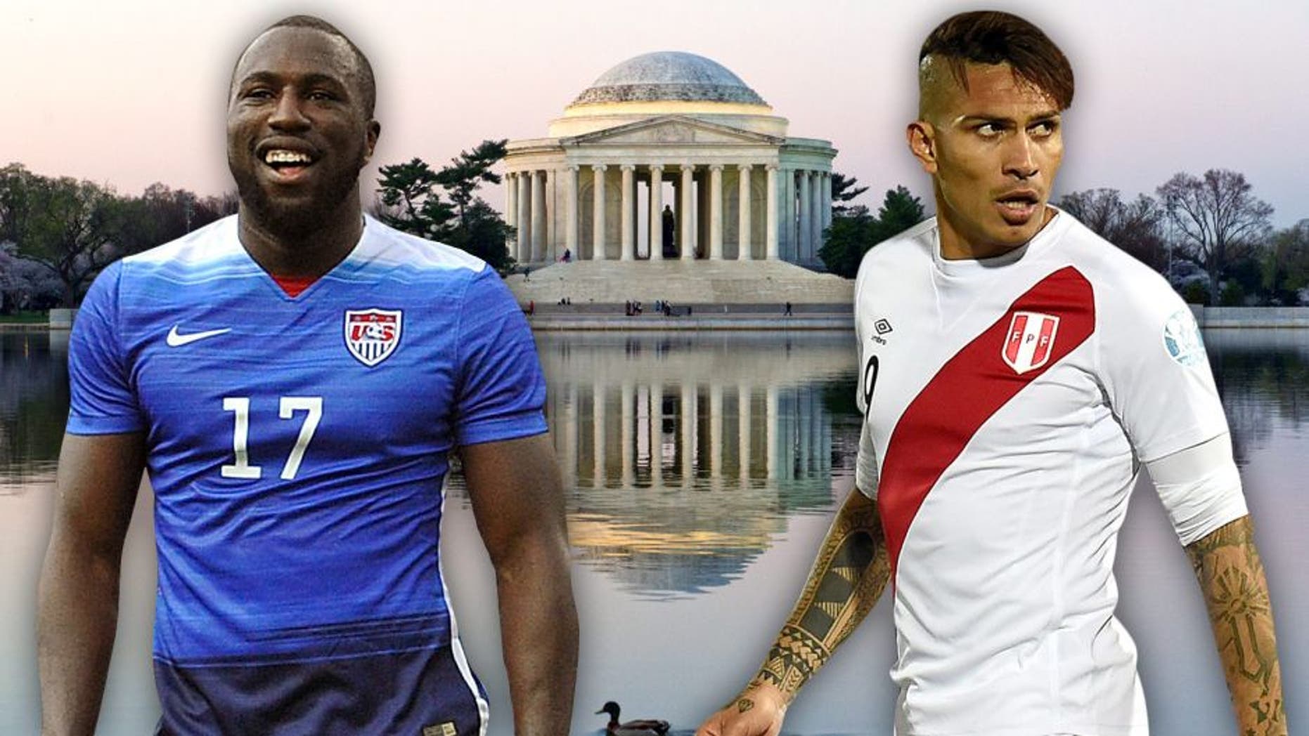 NASHVILLE, TN - JULY 03: Jozy Altidore #17 of the United States Men's National team plays against Guatemala in an international friendly match at Nissan Stadium on July 3, 2015 in Nashville, Tennessee. (Photo by Frederick Breedon/Getty Images) Peru's forward Paolo Guerrero is seen during the 2015 Copa America football championship semi-final match against Chile, in Santiago, on June 29, 2015. AFP PHOTO / PABLO PORCIUNCULA (Photo credit should read PABLO PORCIUNCULA/AFP/Getty Images) A duck swims past the Jefferson Memorial April 10, 2014 from the Tidal Basin in Washington, DC. The cherry trees should be at peak bloom over the coming weekend.The first cherry trees were ceremonially planted by First Lady Helen Taft and Japanese Viscountess Iwa Chinda on March 27, 1912. Over 3,000 trees were planted throughout the modern National Mall and Memorial Parks as a gift from Yokohama, Japan to Washington. AFP PHOTO / Karen BLEIER (Photo credit should read KAREN BLEIER/AFP/Getty Images)