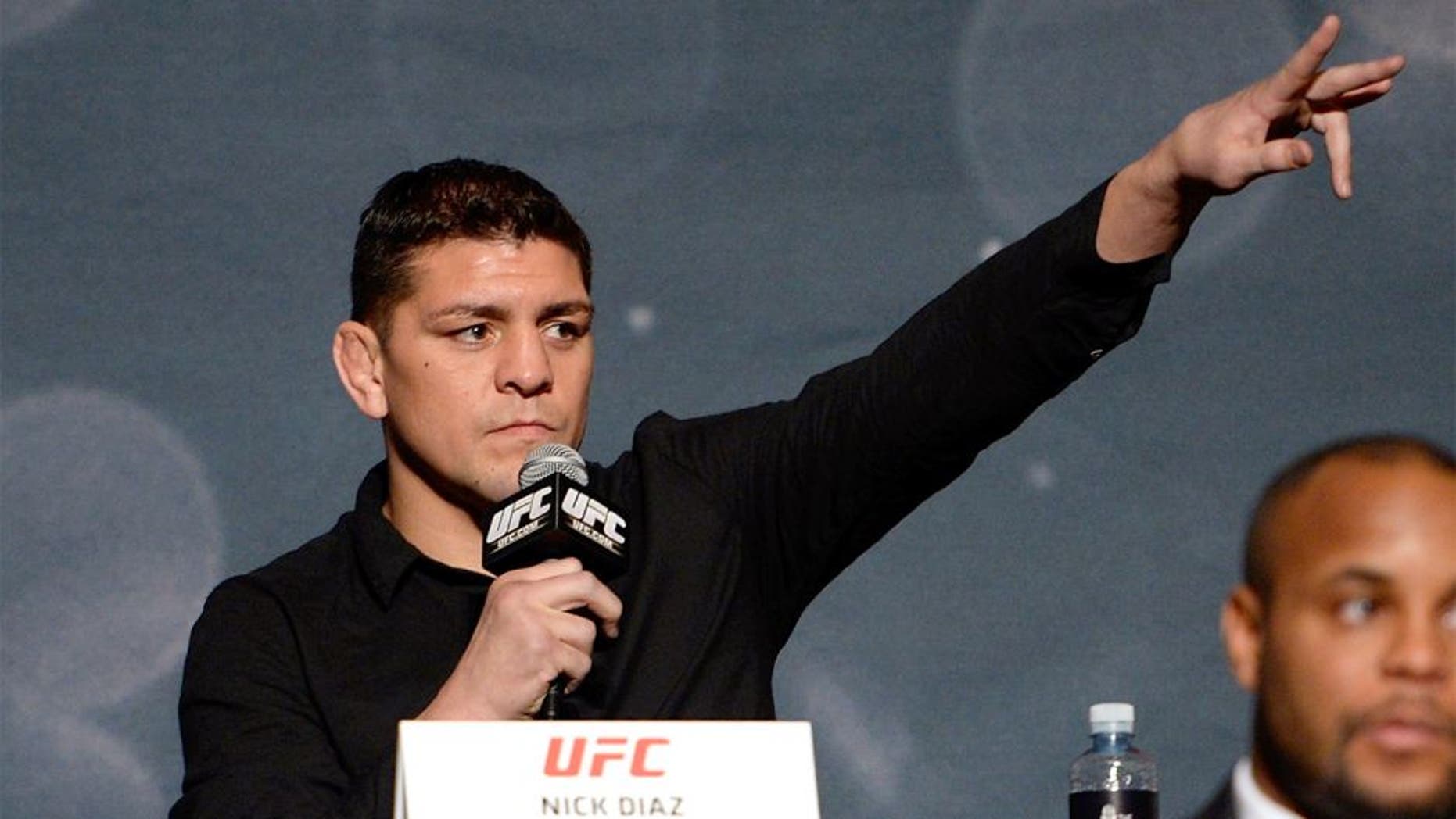 LAS VEGAS, NEVADA - NOVEMBER 17: UFC middleweight Nick Diaz interacts with the crowd during the UFC Time Is Now press conference at The Smith Center for the Performing Arts on November 17, 2014 in Las Vegas, Nevada. (Photo by Jeff Bottari/Zuffa LLC/Zuffa LLC via Getty Images)