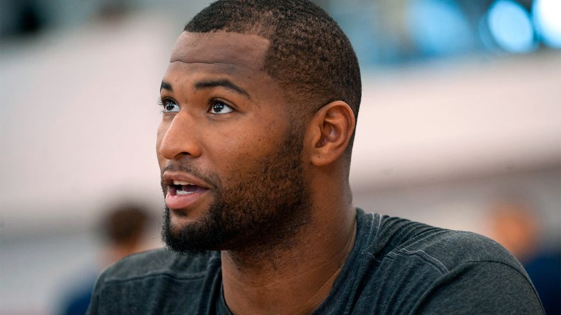 Jul 30, 2014; Las Vegas, NV, USA; Team USA center DeMarcus Cousins is interviewed after a team practice at Mendenhall Center. Mandatory Credit: Stephen R. Sylvanie-USA TODAY Sports