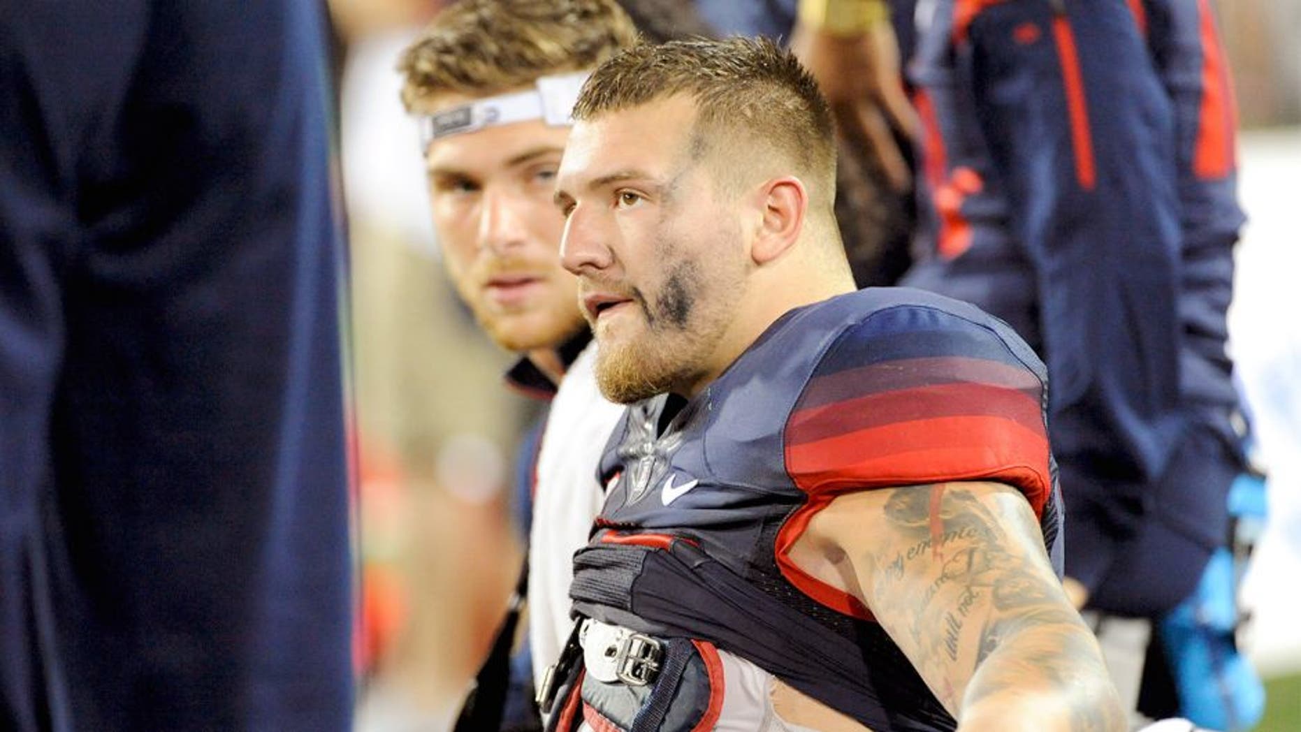 Sep 3, 2015; Tucson, AZ, USA; Arizona Wildcats linebacker Scooby Wright III (33) sits on the bench after coming out of the game during the second quarter against the Texas-San Antonio Roadrunners at Arizona Stadium. Mandatory Credit: Casey Sapio-USA TODAY Sports
