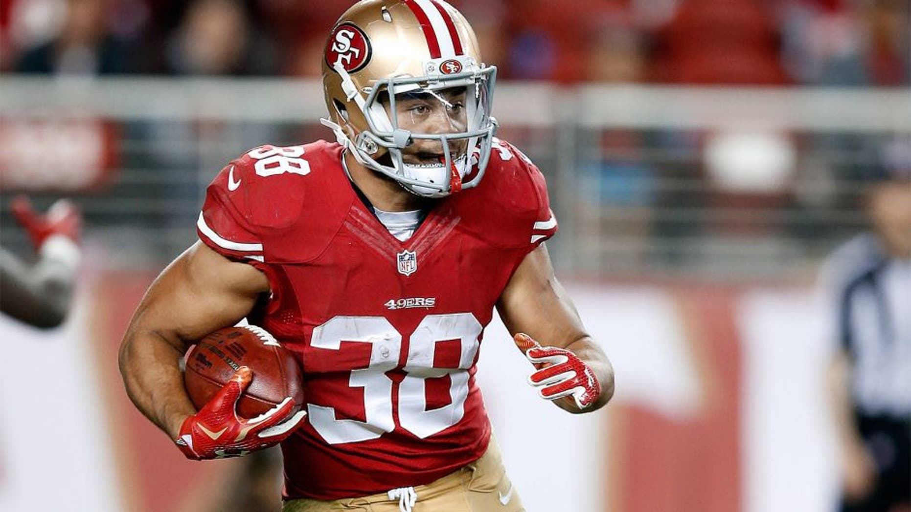SANTA CLARA, CA - SEPTEMBER 03: Jarryd Hayne #38 of the San Francisco 49ers returns a punt against the San Diego Chargers during their NFL preseason game at Levi's Stadium on September 3, 2015 in Santa Clara, California. (Photo by Ezra Shaw/Getty Images)