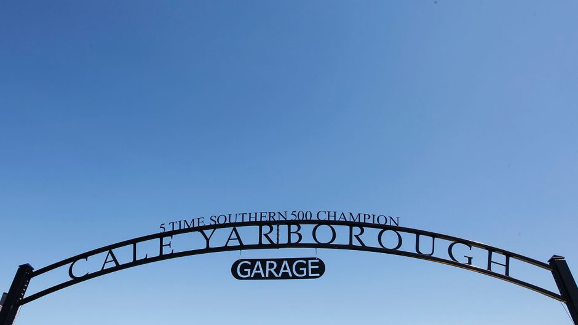 DARLINGTON, SC - SEPTEMBER 03: A detail view of the newly opened Cale Yarborough Garage gate during practice for the NASCAR Sprint Cup Series Bojangles' Southern 500 at Darlington Raceway on September 3, 2016 in Darlington, South Carolina. (Photo by Brian Lawdermilk/NASCAR via Getty Images)