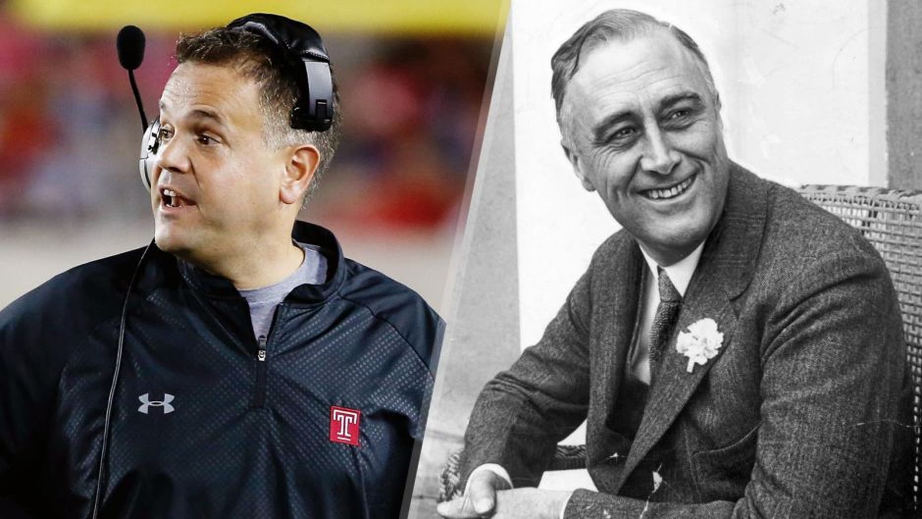 HOUSTON, TX - OCTOBER 17: Head coach Matt Rhule of the Temple Owls walks near the sideline the field in the first half of their game against the Houston Cougars at TDECU Stadium on October 17, 2014 in Houston, Texas. (Photo by Scott Halleran/Getty Images) 1st June 1928: American statesman Franklin Delano Roosevelt (1882 - 1945) smiling when he heard that he was leading the contest for Governor of New York State. He later became the 32nd President of the USA. (Photo by Hulton Archive/Getty Images)