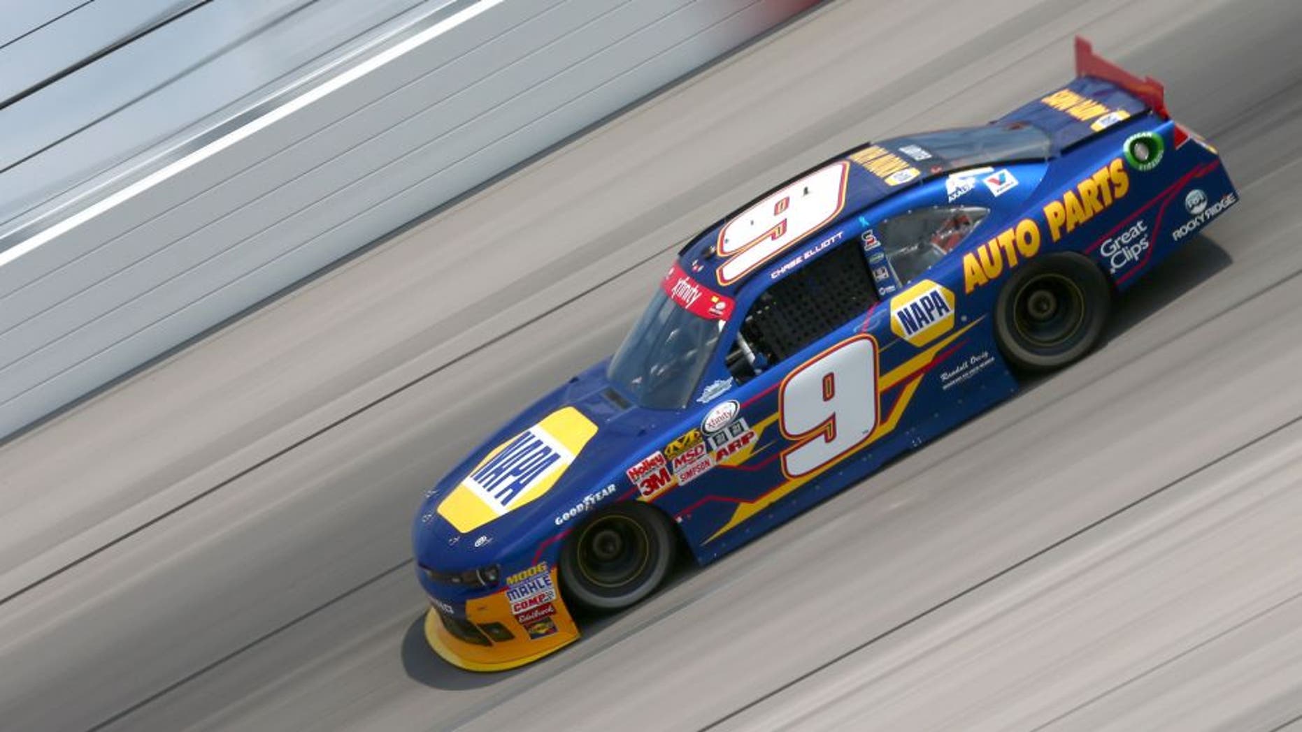 DARLINGTON, SC - SEPTEMBER 05: Chase Elliott, driver of the #9 NAPA Auto Parts Chevrolet, qualifies for the NASCAR XFINITY Series VFW Sport Clips Help A Hero 200 at Darlington Raceway on September 5, 2015 in Darlington, South Carolina. (Photo by Sarah Crabill/NASCAR via Getty Images)