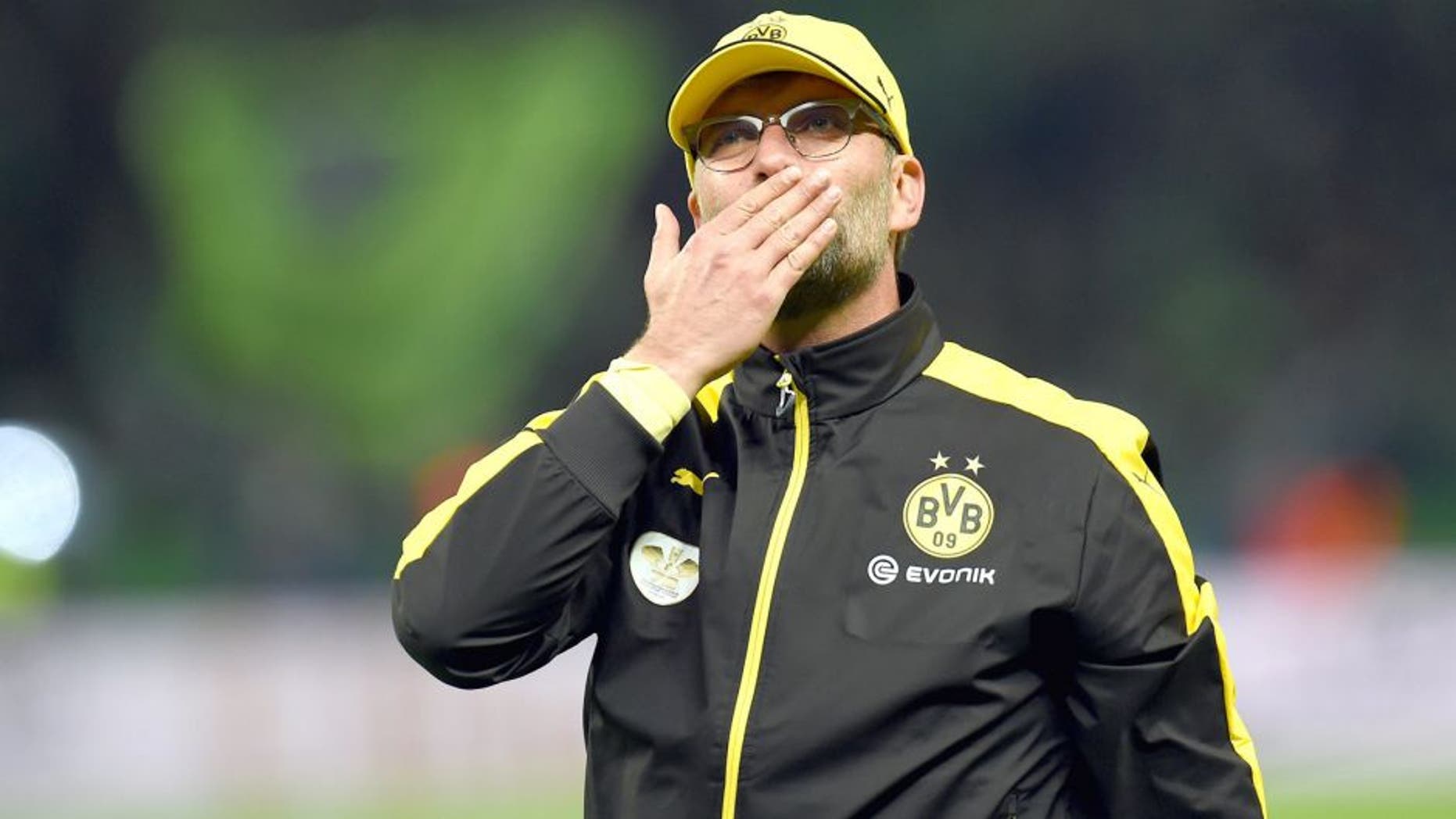 Dortmund's head coach Juergen Klopp gestures after the German Cup DFB Pokal final football match between BVB Borussia Dortmund and VfL Wolfsburg at the Olympic Stadium in Berlin on May 30, 2015. Dortmund lost 1:3. AFP PHOTO / PATRIK STOLLARZ (Photo credit should read PATRIK STOLLARZ/AFP/Getty Images)