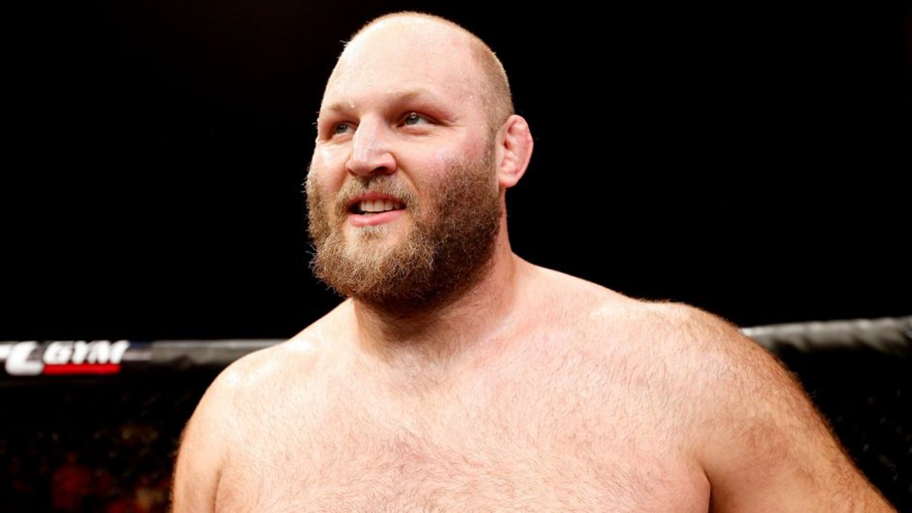 MASHANTUCKET, CT - SEPTEMBER 05: Ben Rothwell celebrates after defeating Alistair Overeem in their heavyweight bout during the UFC Fight Night event at Foxwoods Resort Casino on September 5, 2014 in Mashantucket, Connecticut. (Photo by Josh Hedges/Zuffa LLC/Zuffa LLC via Getty Images)