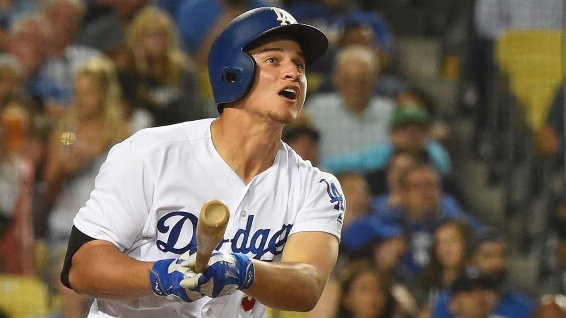 LOS ANGELES, CA - AUGUST 08: Corey Seager #5 of the Los Angeles Dodgers connects for his second home run of the game in the seventh inning against the Philadelphia Phillies at Dodger Stadium on August 8, 2016 in Los Angeles, California. (Photo by Jayne Kamin-Oncea/Getty Images)