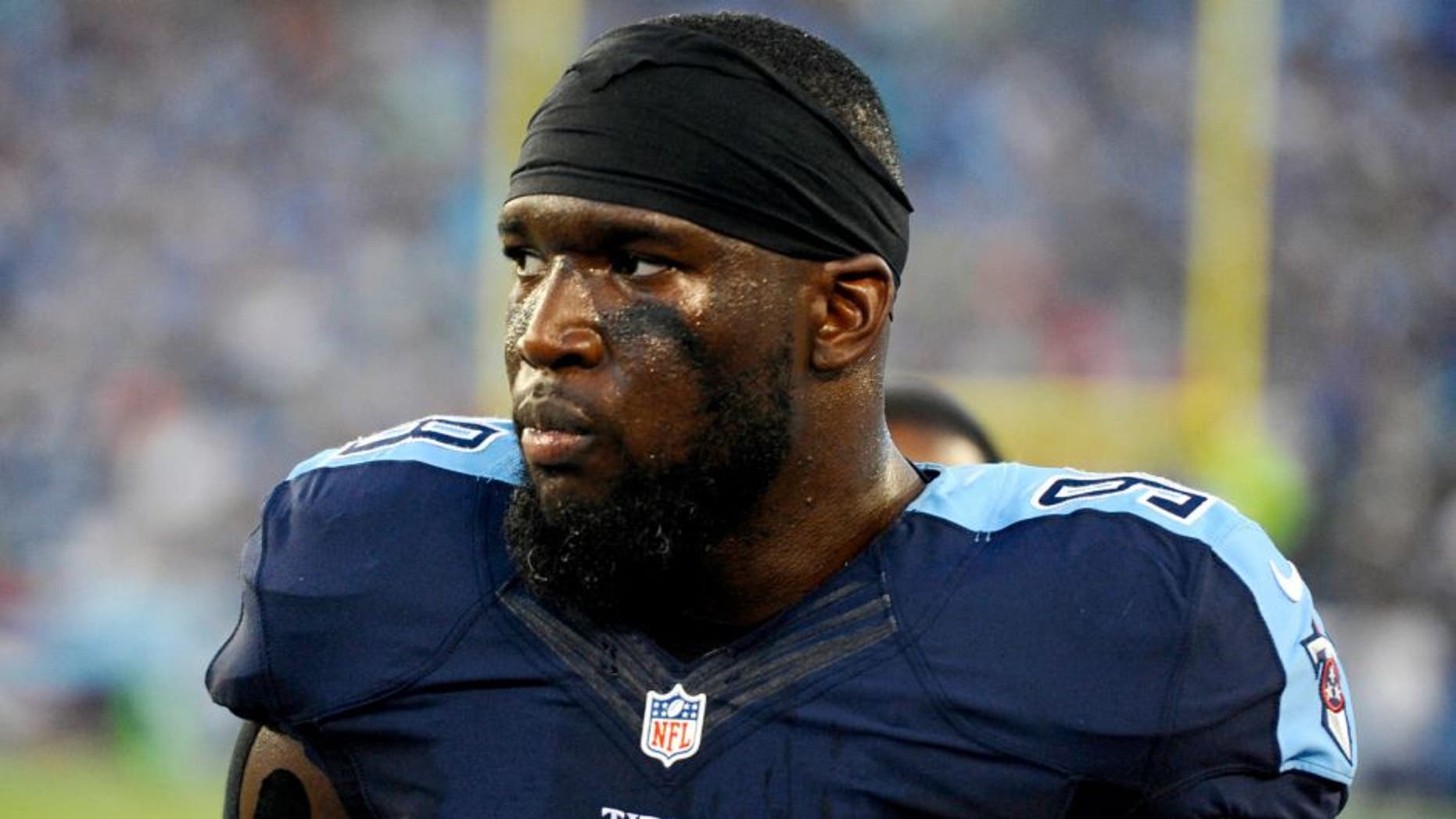 Aug 23, 2015; Nashville, TN, USA; Tennessee Titans linebacker Brian Orakpo (98) during the first half against the St. Louis Rams at Nissan Stadium. Mandatory Credit: Christopher Hanewinckel-USA TODAY Sports