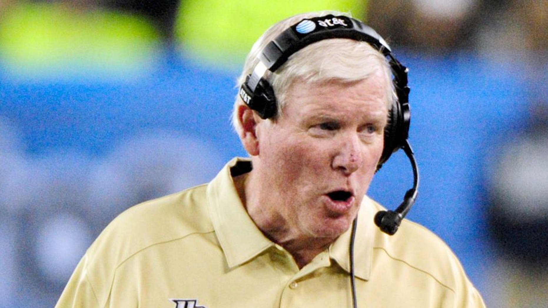 Jan 1, 2014; Glendale, AZ, USA; UCF Knights head coach George O'Leary looks on during the first half against the Baylor Bears in the Fiesta Bowl at University of Phoenix Stadium. Mandatory Credit: Matt Kartozian-USA TODAY Sports