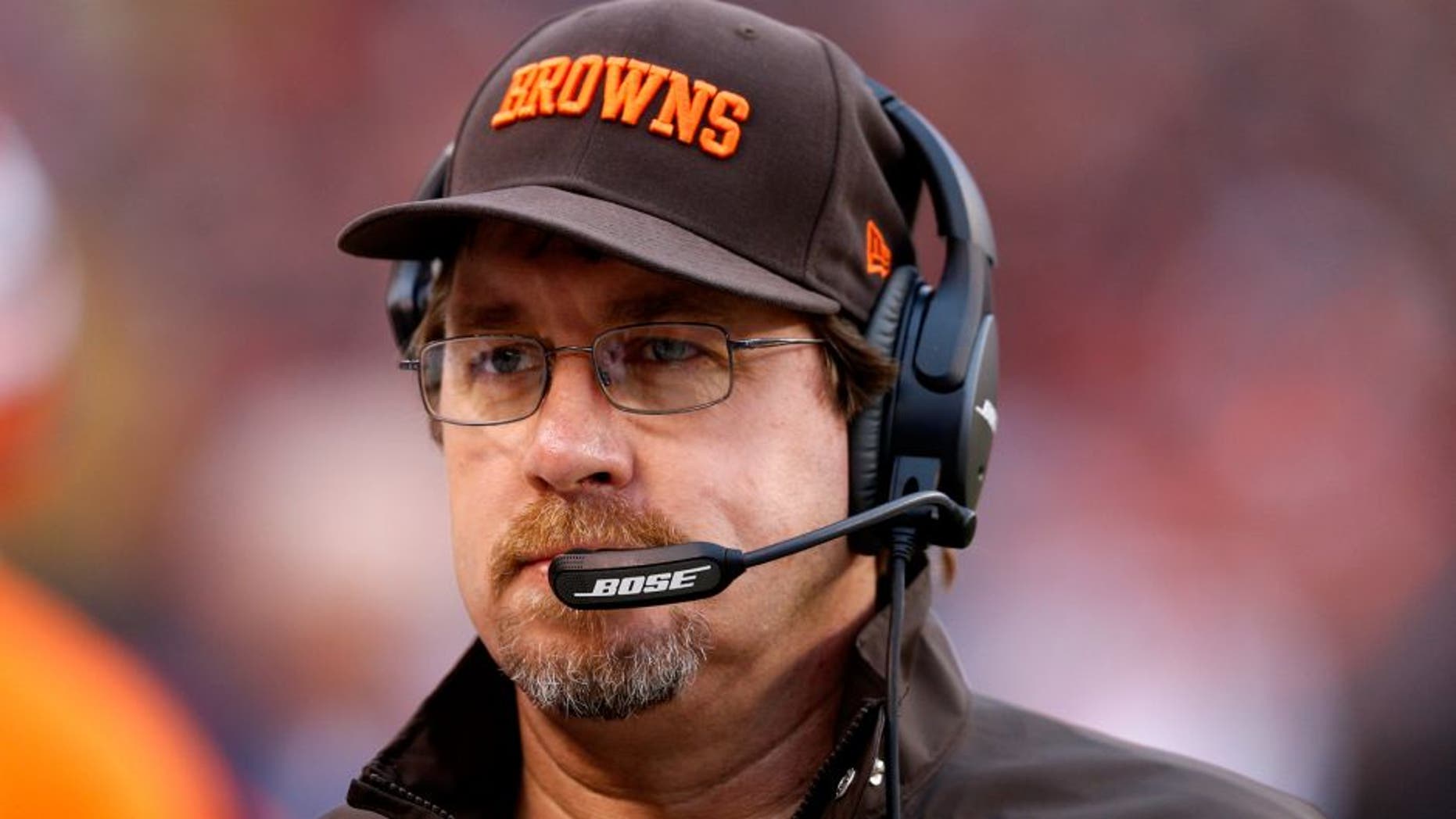 CLEVELAND, OH - DECEMBER 14: Cleveland Browns offensive line coach Andy Moeller looks on against the Cincinnati Bengals during the game at FirstEnergy Stadium on December 14, 2014 in Cleveland, Ohio. The Bengals defeated the Browns 30-0. (Photo by Joe Robbins/Getty Images)