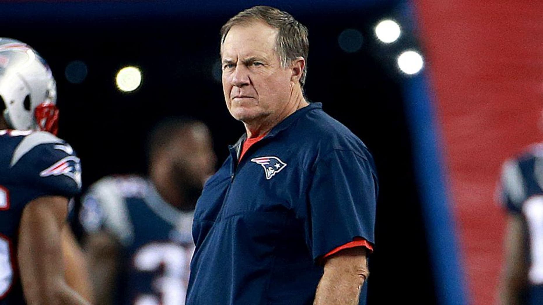 FOXBOROUGH, MA - SEPTEMBER 3: Patriots head coach Bill Belichick, who will have some player decisions to make after the game, waches during pre game warmups. The New England Patriots hosted the New York Giants in an NFL pre season game at Gillette Stadium. (Photo by Jim Davis/The Boston Globe via Getty Images)