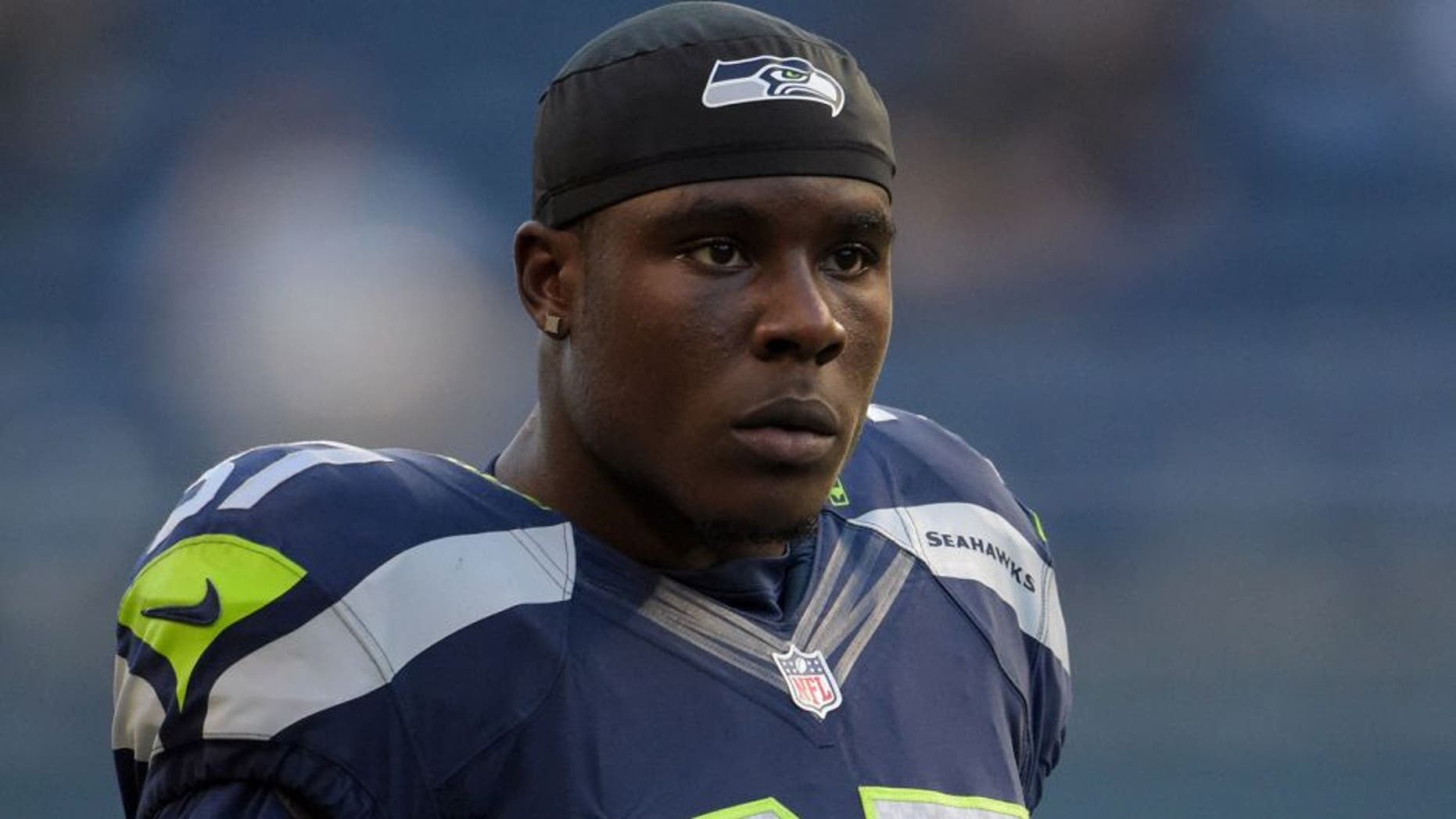 Sep 3, 2015; Seattle, WA, USA; Seattle Seahawks safety Dion Bailey (37) reacts during the preseason game against the Oakland Raiders at CenturyLink Field. Mandatory Credit: Kirby Lee-USA TODAY Sports