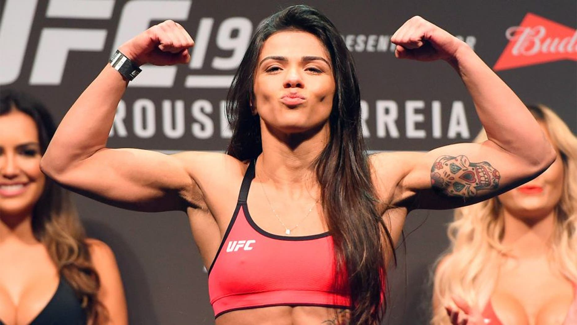RIO DE JANEIRO, BRAZIL - JULY 31: Claudia Gadelha steps onto the scale during the UFC 190 weigh-in inside HSBC Arena on July 31, 2015 in Rio de Janeiro, Brazil. (Photo by Josh Hedges/Zuffa LLC/Zuffa LLC via Getty Images)
