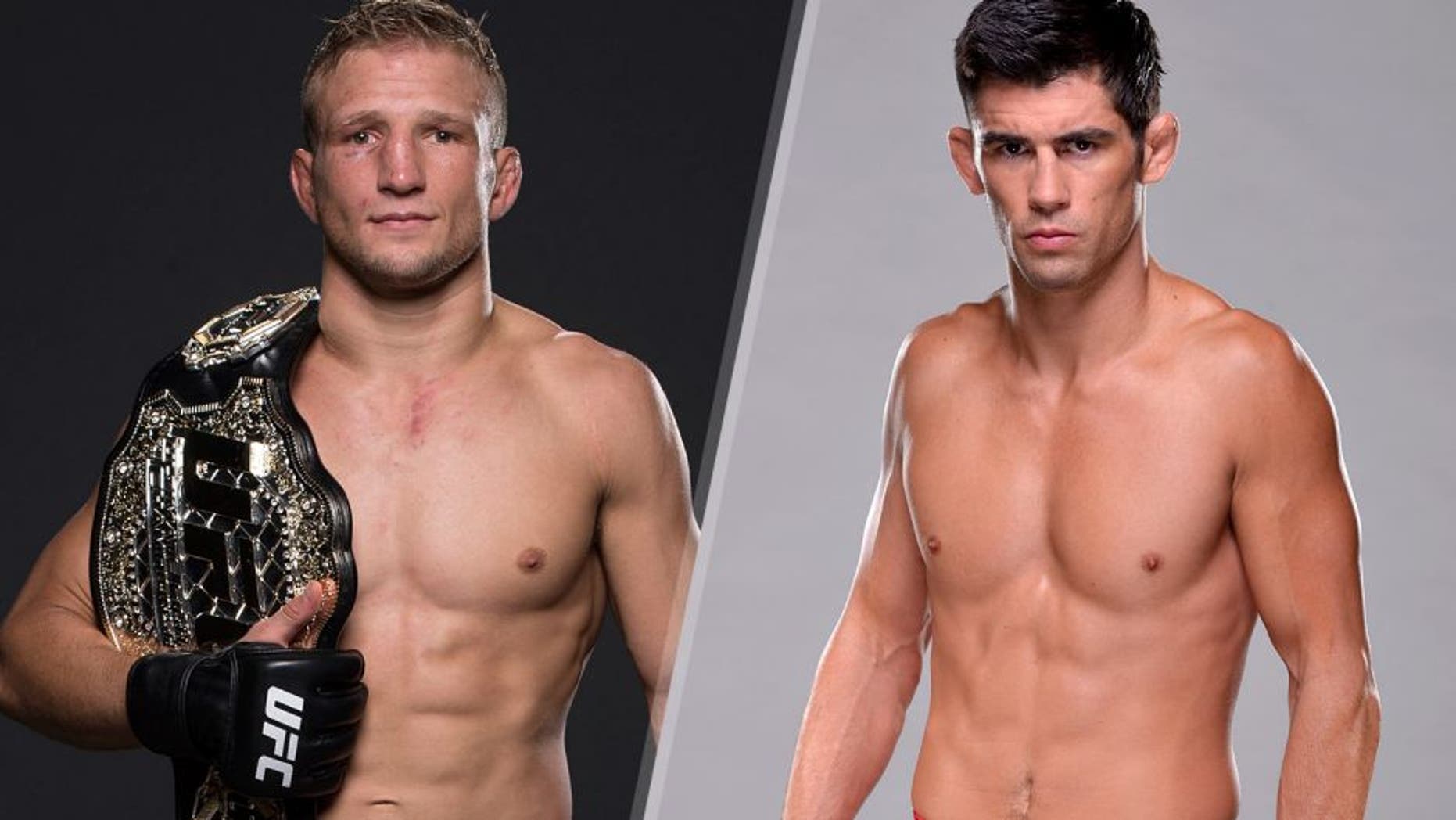CHICAGO, IL - JULY 25: UFC bantamweight champion TJ Dillashaw poses for a post-fight portrait backstage during the UFC event at the United Center on July 25, 2015 in Chicago, Illinois. (Photo by Mike Roach/Zuffa LLC/Zuffa LLC via Getty Images) LAS VEGAS, NV - SEPTEMBER 25: Dominick Cruz poses for a portrait during a UFC photo session on September 25, 2014 in Las Vegas, Nevada. (Photo by Jeff Bottari/Zuffa LLC/Zuffa LLC via Getty Images)