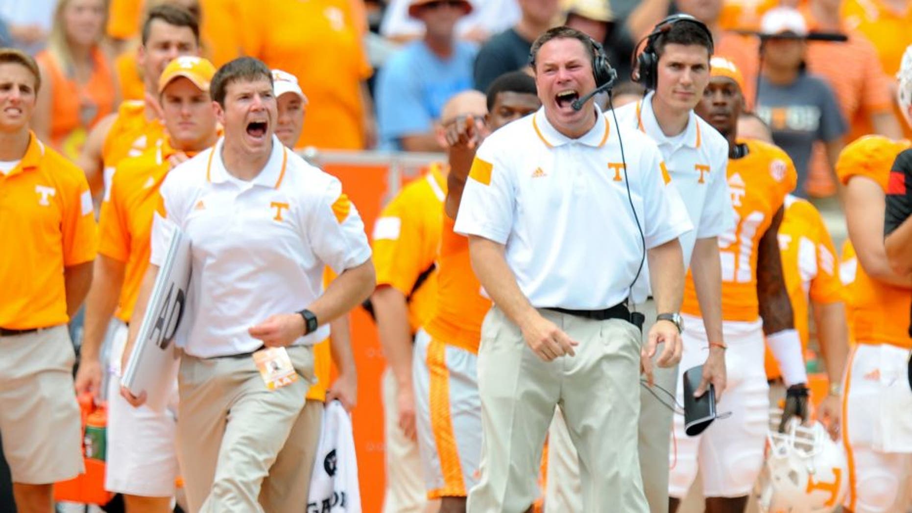 Sep 6, 2014; Knoxville, TN, USA; Tennessee Volunteers head coach Butch Jones during the second quarter against the Arkansas State Red Wolves at Neyland Stadium. Mandatory Credit: Randy Sartin-USA TODAY Sports