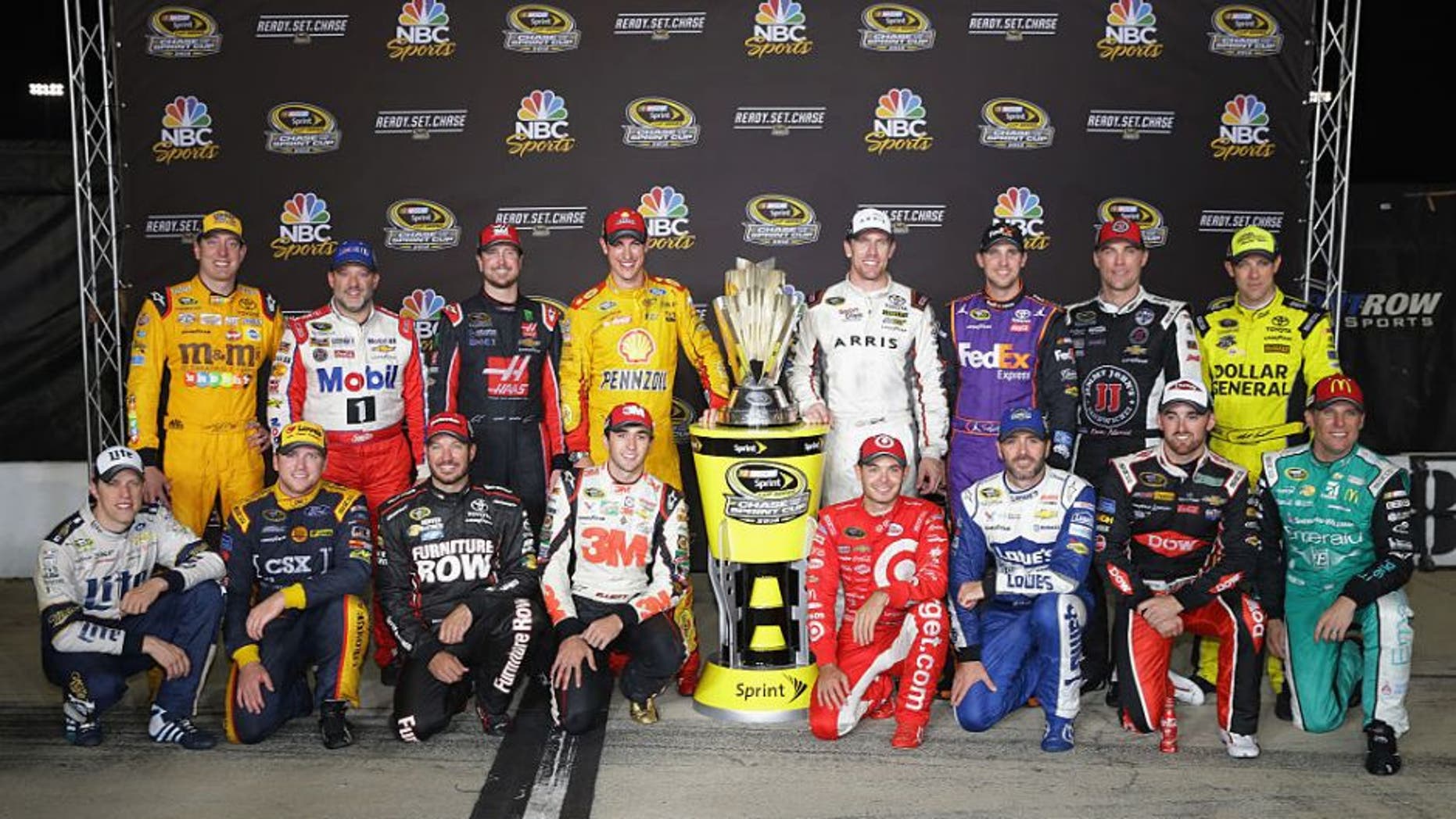 RICHMOND, VA - SEPTEMBER 10: 2016 Chase for the Sprint Cup drivers pose for a photo after the NASCAR Sprint Cup Series Federated Auto Parts 400 at Richmond International Raceway on September 10, 2016 in Richmond, Virginia. (Photo by Chris Graythen/NASCAR via Getty Images)