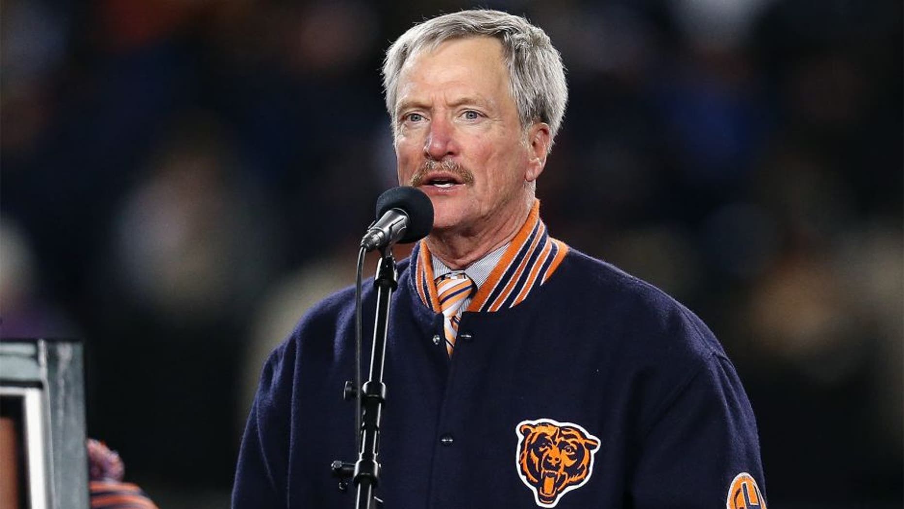 CHICAGO, IL - DECEMBER 09: Chariman George McCaskey of the Chicago Bears speaks during a number retirement ceremony for Mike Ditka during half-time of a game against the Dallas Cowboys at Soldier Field on December 9, 2013 in Chicago, Illinois. The Bears defeated the Cowboys 45-28. (Photo by Jonathan Daniel/Getty Images) *** Local Caption *** George McCaskey